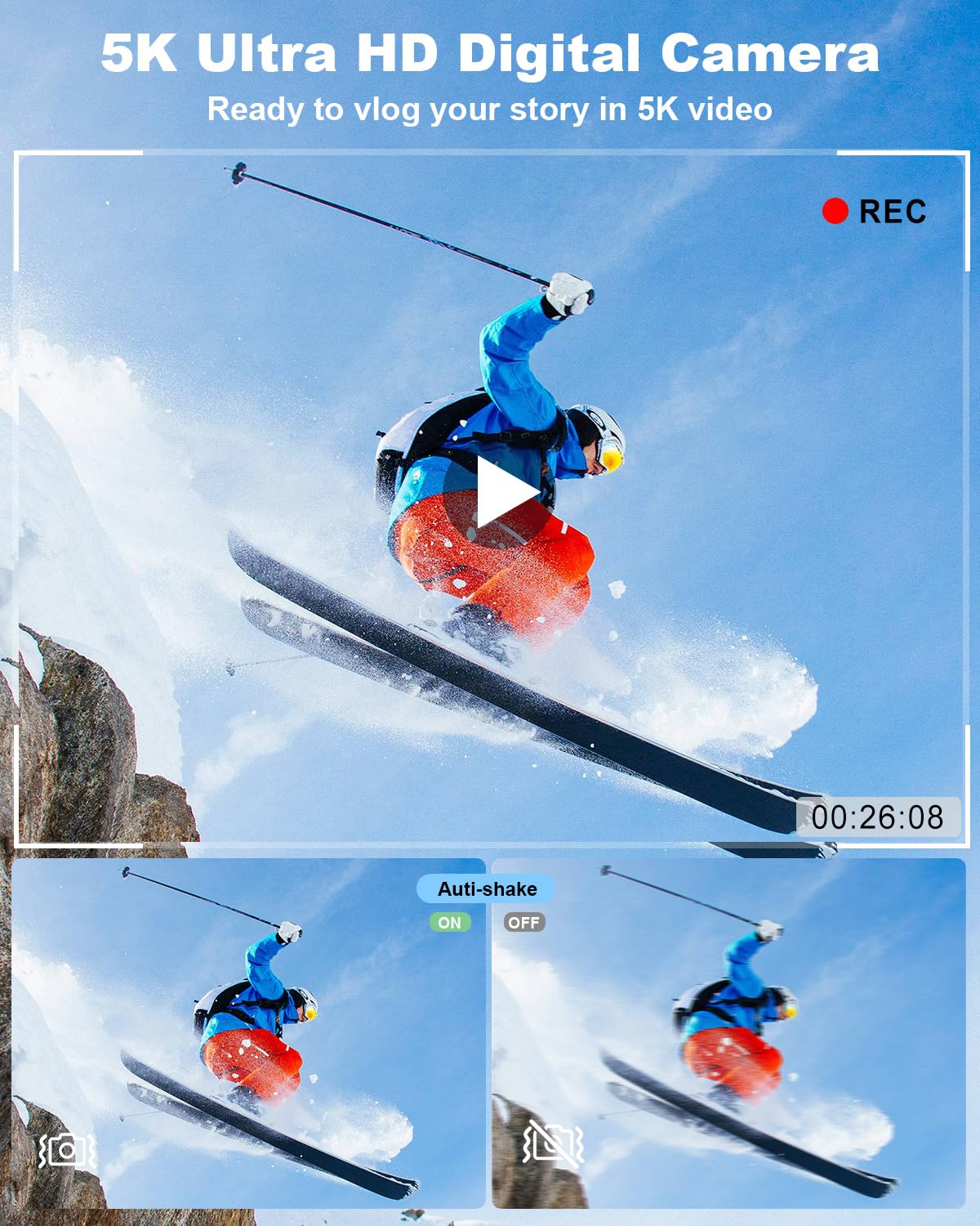 5K Digital Camera for Photography, 80MP 3.5"+2" Dual Screen for Self-Framing 18X Zoom Autofocus Vlogging Camera for YouTube/Content Creators/Travel, Includes 64GB Card + 2 Batteries & Flash, LIYTIFOR