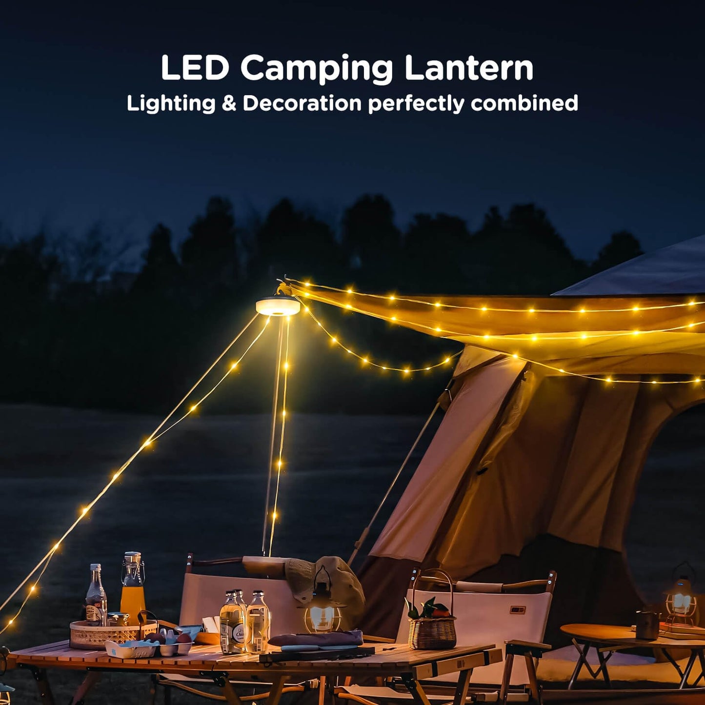 OGERY Camping String Lights, 4 in 1 Quick Storage 32.8FT Rechargeable Outdoor String Lights with 8 Lighting Modes, Hanging Portable LED Lamp for Christmas Decor Patio Awning Garden Party Essentials
