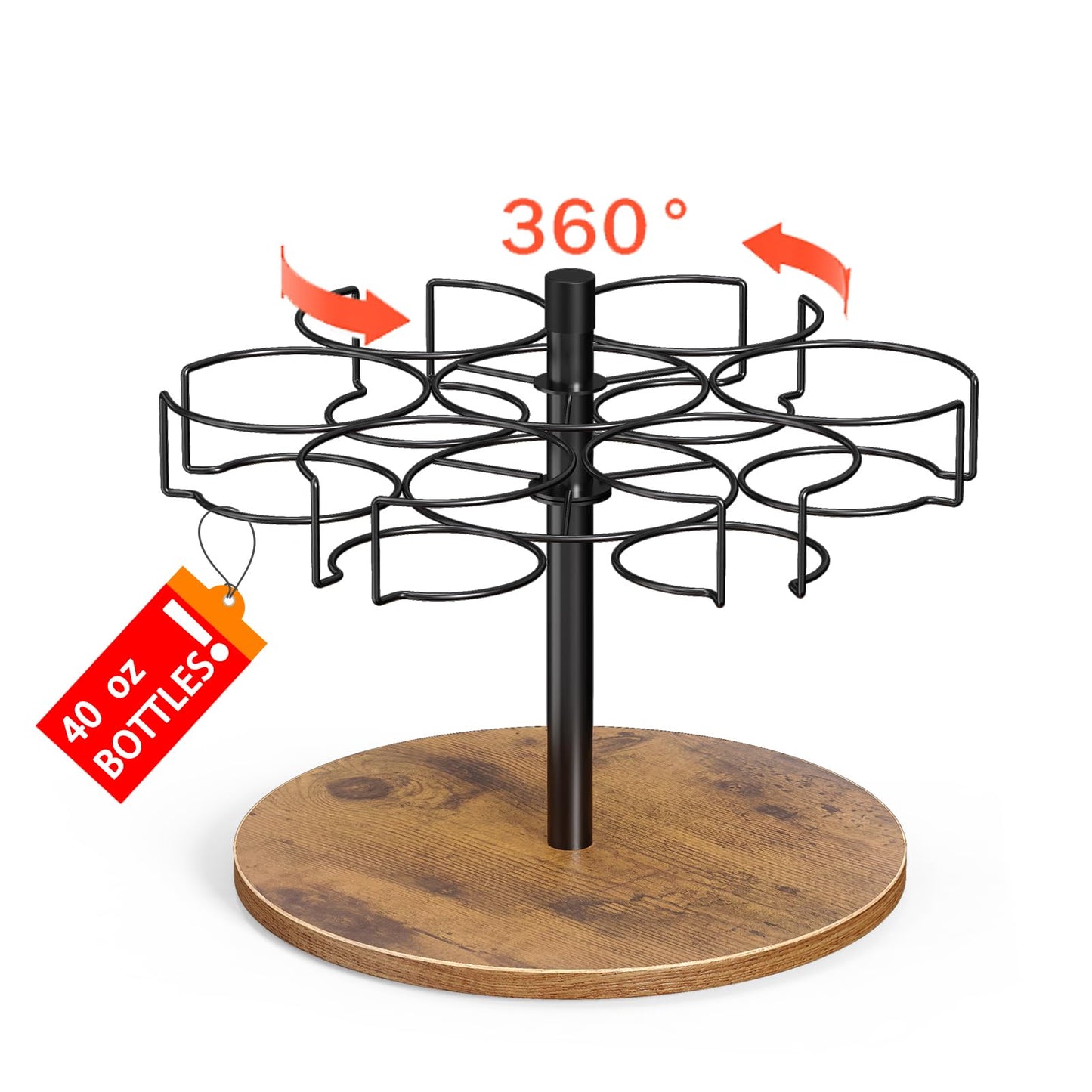 Yeuslor Water Bottle Organizer for Stanley 40 oz Tumbler with Handle, Rotatable Stanley Cup Organizer Holder, Kitchen Organizers and Storage for Stanley Cup Accessories, Wooden Base(Black)