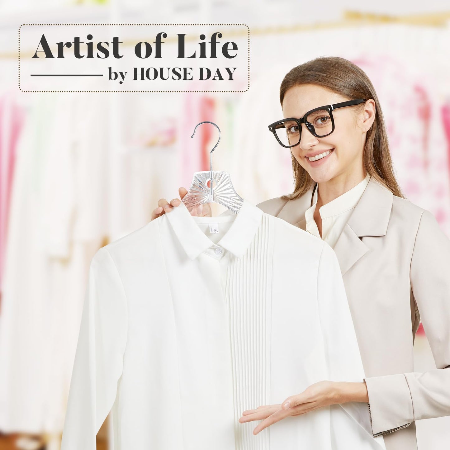 HOUSE DAY Clear Plastic Hangers 12 Pack, Durable Crystal Hangers for Clothes, Light Weight Plastic Dress Hanger for Women, Versatile 16.7‘’ Hanger for Closet and Retail Use, with 360° Swivel Hook