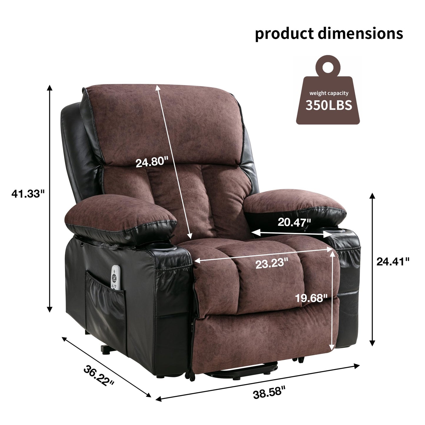 FLEXISPOT XL23 Power Lift Recliner Chair with Massage & Heat for Elderly, Large Electric Lift Chair with USB Port, Cup Holders, Living Room Bedroom Single Sofa(Large Size, Black and Brown)