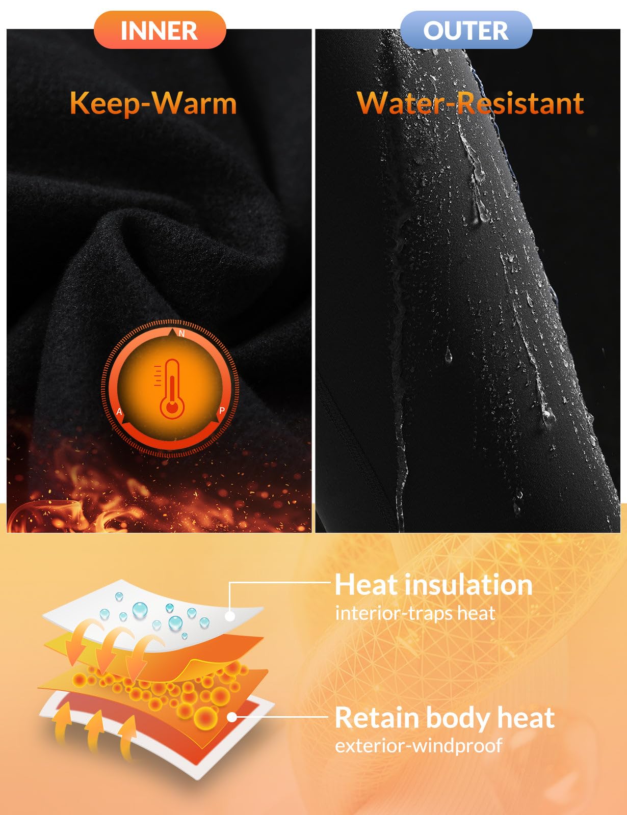 BALEAF Women's Waterproof Leggings Fleece Lined Thermal Warm Winter Yoga Water Resistant Pants with Pockets Black S