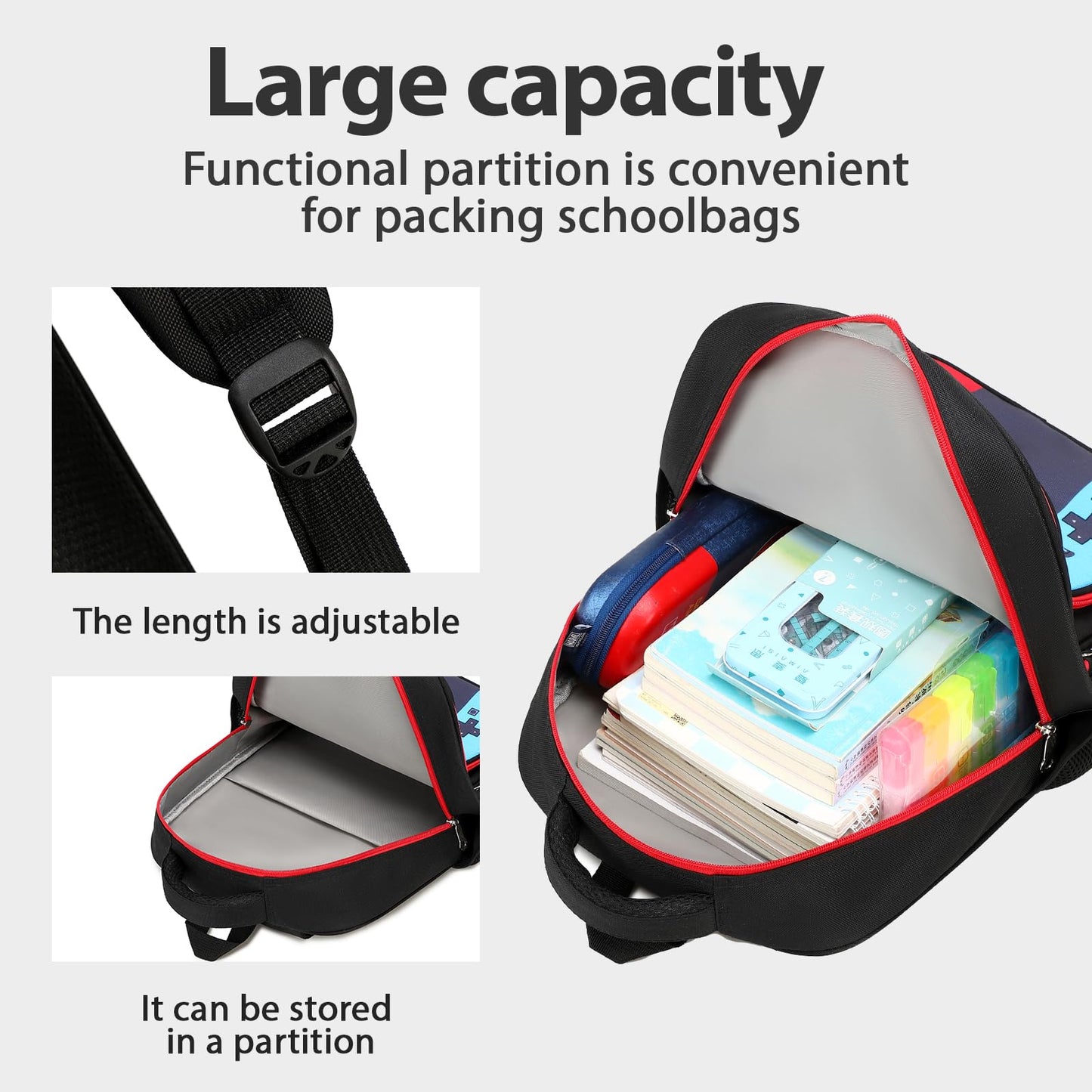 EINSZ School Backpack For Boys bookbag Game Backpack For Kids Junior High School Primary School Boys Backpack (Red&blue), Large