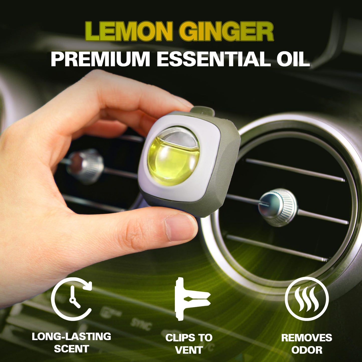 Air Jungles Lemon Ginger Scent Car Air Freshener Clip, 6 Vent Clips, 4ml Each, Long Lasting Air Freshener, Up to 180 Days Car Refresher Odor Eliminator