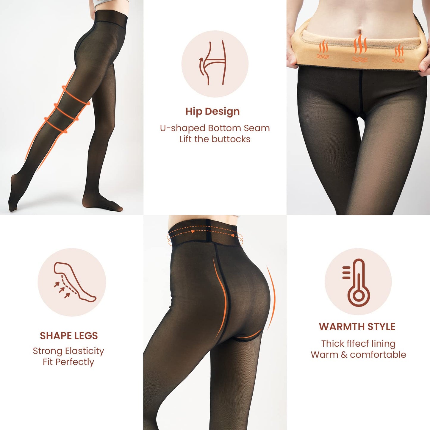 X-CHENG Fleece Lined Tights Sheer Women - Fake Translucent Warm Pantyhose Leggings Sheer Thick Tights for Women