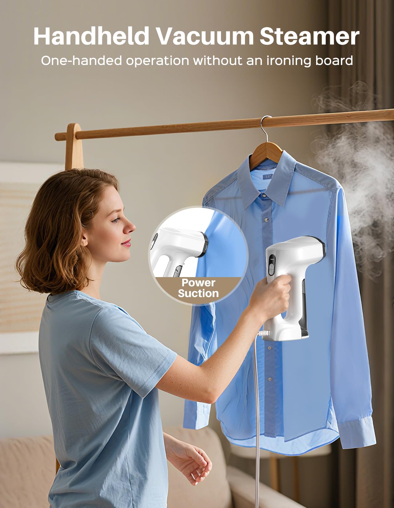 Sweepulire Vacuum Steamer for Clothes, 3500Pa Suction Handheld Clothes Steamer, 3 Modes, LED Display, Portable Travel Steamers for Clothes, Steaming & Ironing 2 In 1, 160ml Water Tank (for 110-120V)