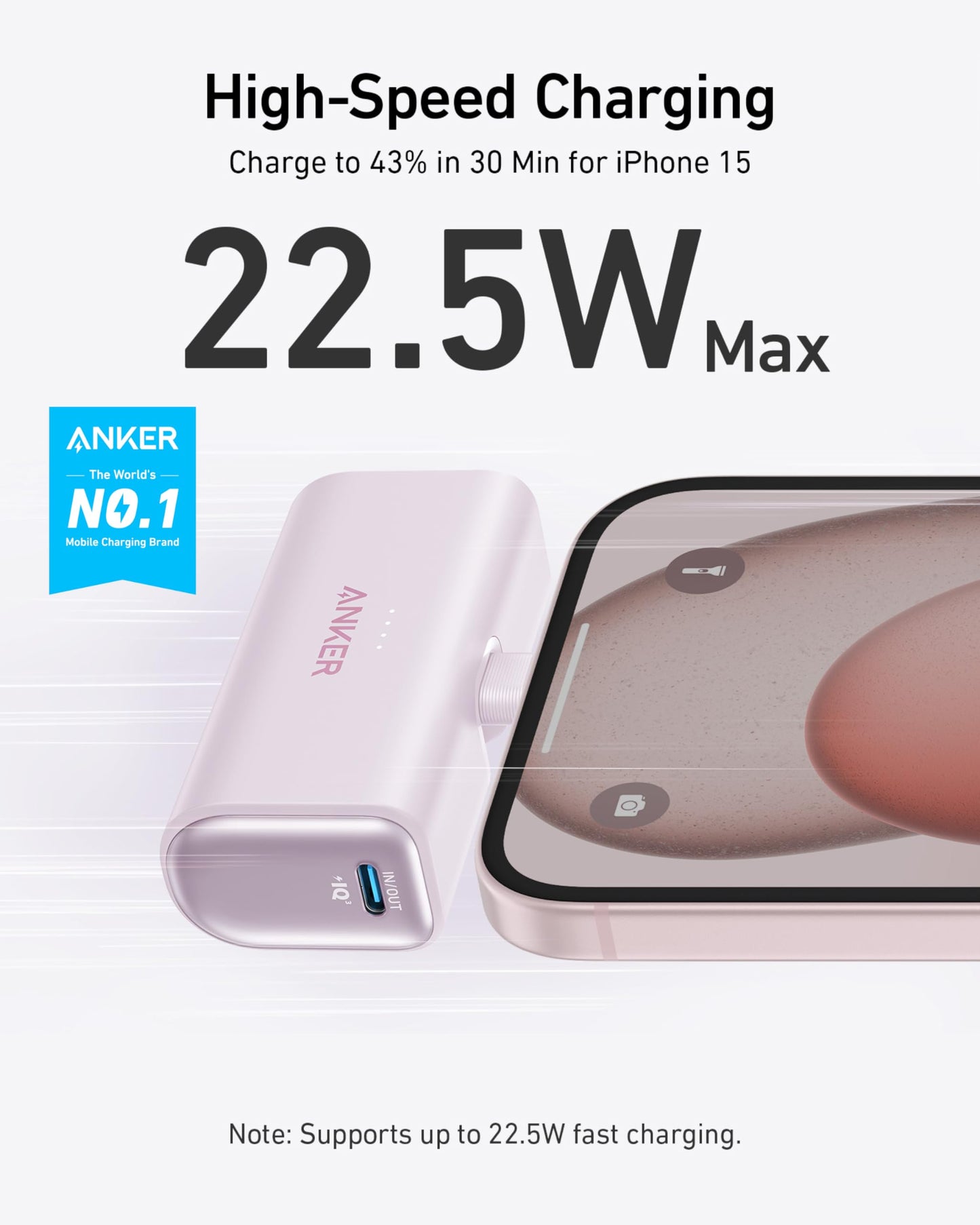 Anker iPhone 16 Portable Charger, Nano Power Bank with Built-in USB C Connector, 5,000mAh Portable Charger 22.5W, for iPhone 16/15 Series, Samsung S22/23 Series, iPad Pro/Air, AirPods, and More