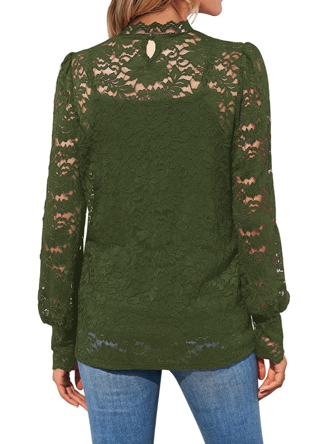 DOROSE Long Sleeve Shirts for Women Dressy Casual Lace Top Dark Green Christmas S