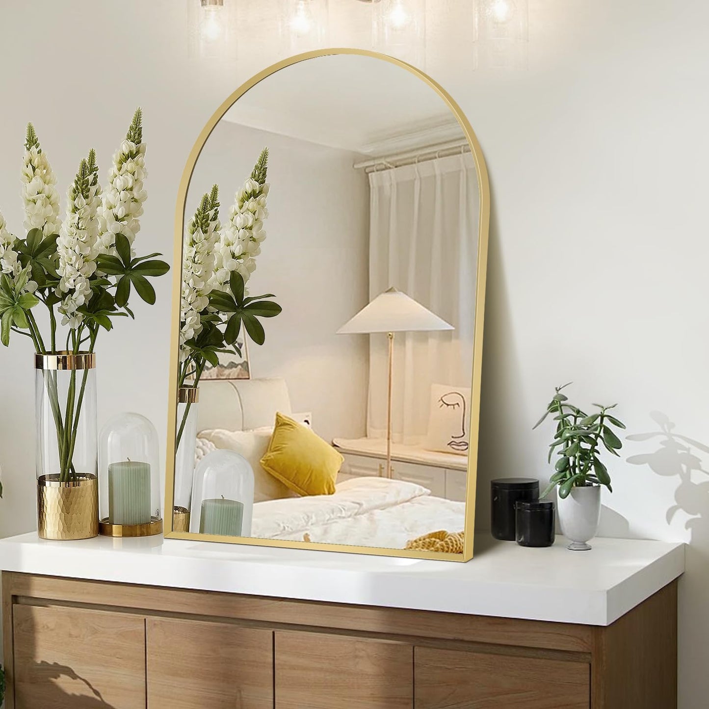 Minuover Arched Wall Mirror for Bathroom, 24"x36" Gold Mordern Metal Frame for Entryway Living Room Bedroom Wall Decor
