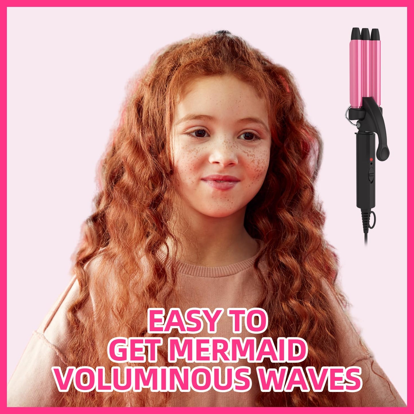 WIZCHARK Mini Waver Curling Iron, 1/2 Inch, Small Hair Crimper for Women with Ceramic Tourmaline, Dual Voltage Travel Hair Waver for Beach Waves, Pink