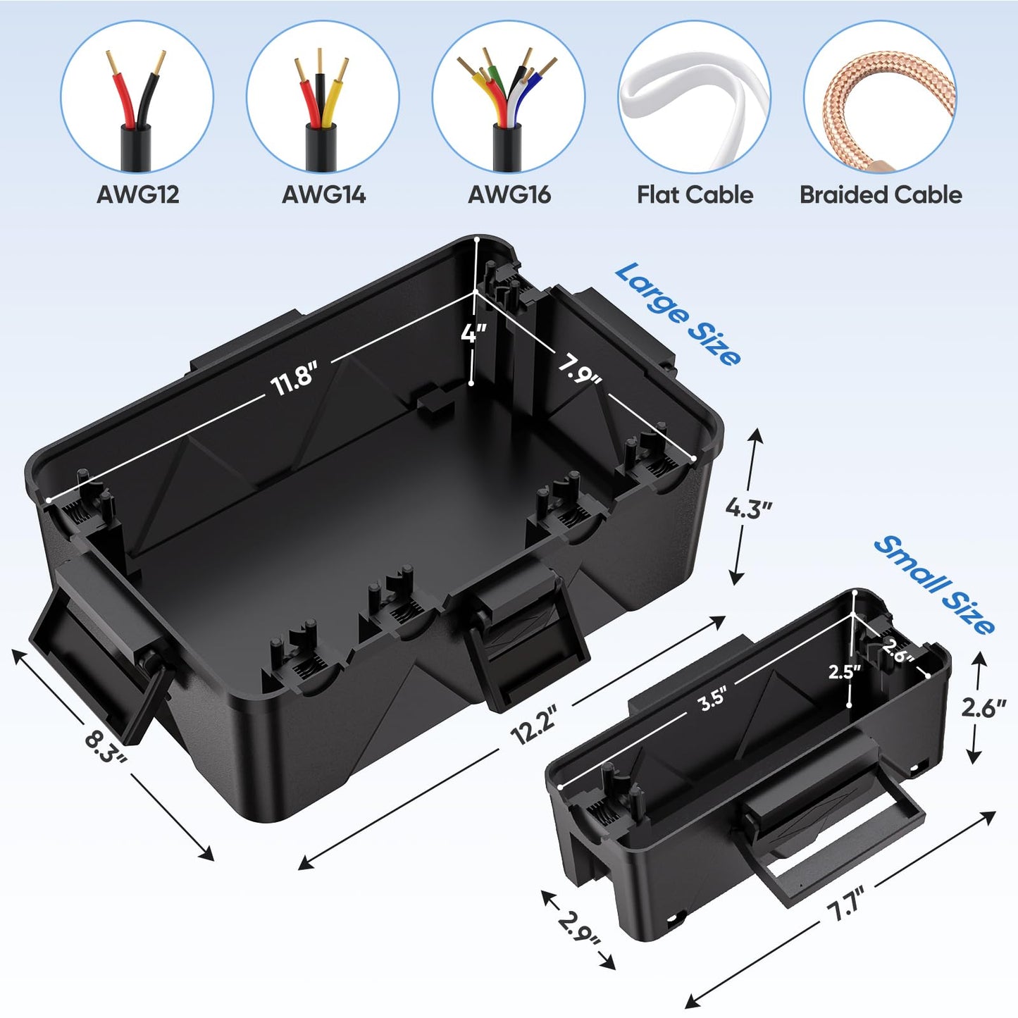 TICONN Outdoor Electrical Box, IP54 Splash-Proof Outdoor Extension Cord Cover, Protects Power Strip, Plug, Socket, Timer, Holiday Lights (Black, Small)