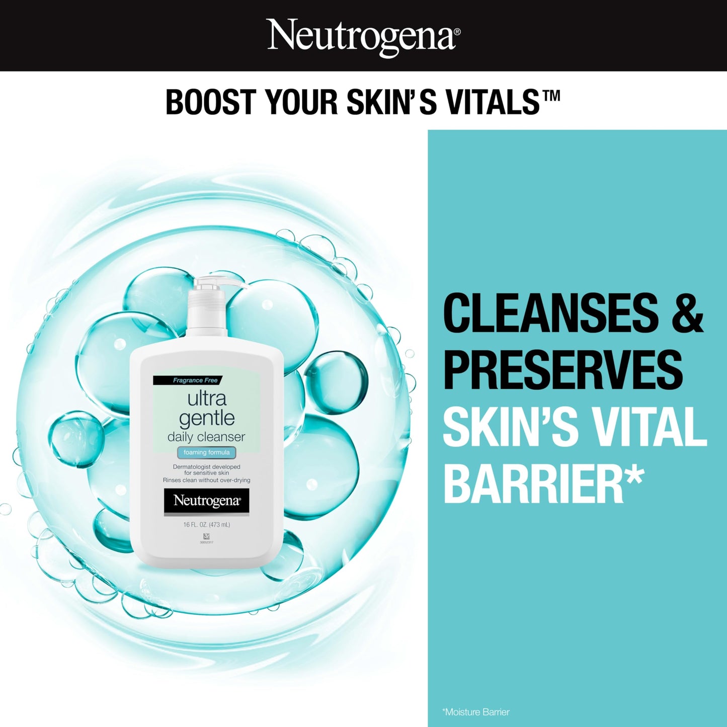 Neutrogena Fragrance Free Ultra Gentle Foaming Daily Cleanser, Hydrating Face Wash for Sensitive Skin, Removes Makeup & Gently Cleanses Without Over Drying, Hypoallergenic, 16 fl. oz