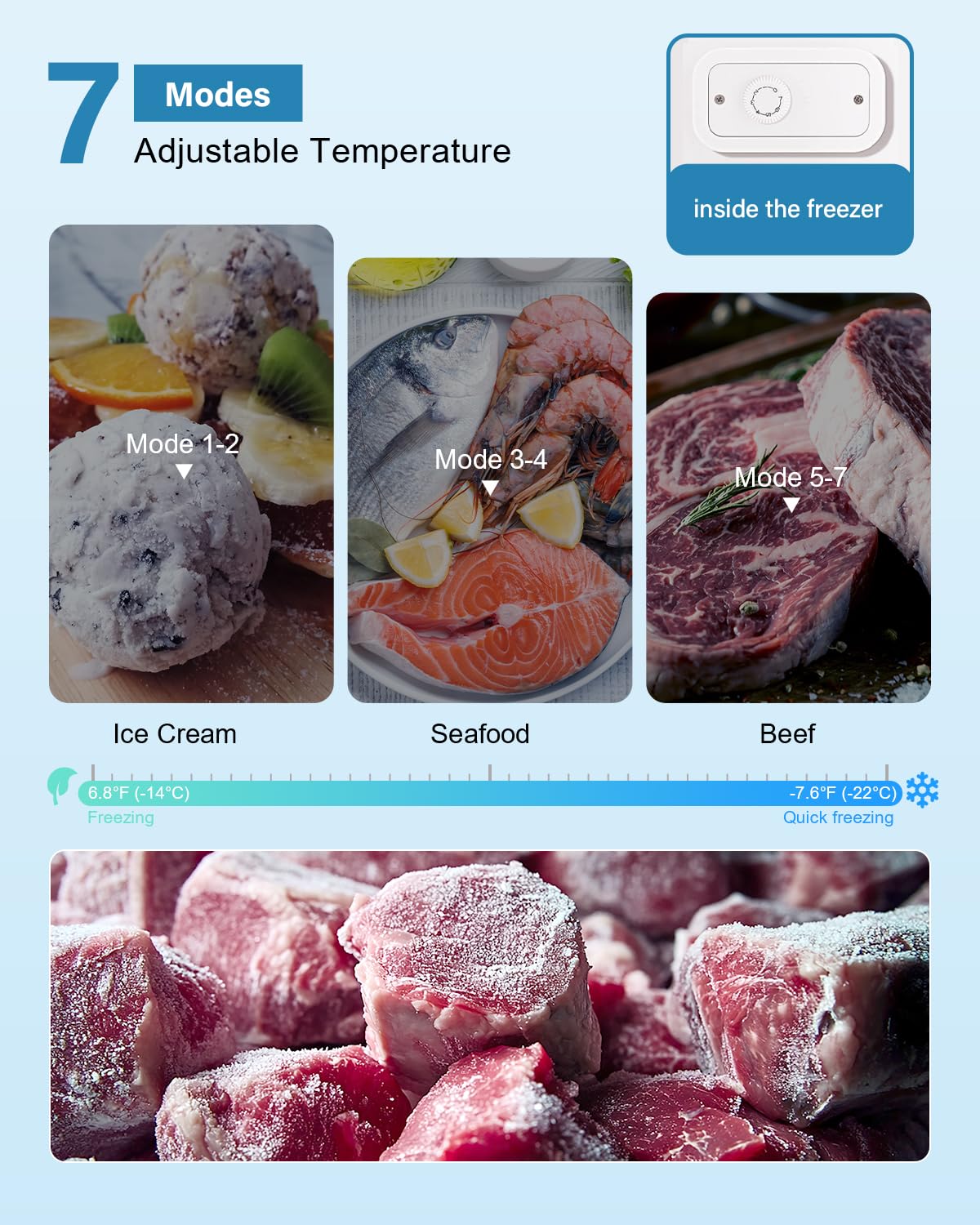 Feelfunn 3.0 Cu.ft Upright Freezer - Compact Mini Freezer with 7 Adjustable Thermostat, Removable Shelves, Reversible Single Door, 360°Uniform Cooling Small freezer for Home Office Kitchen Dorm, Black