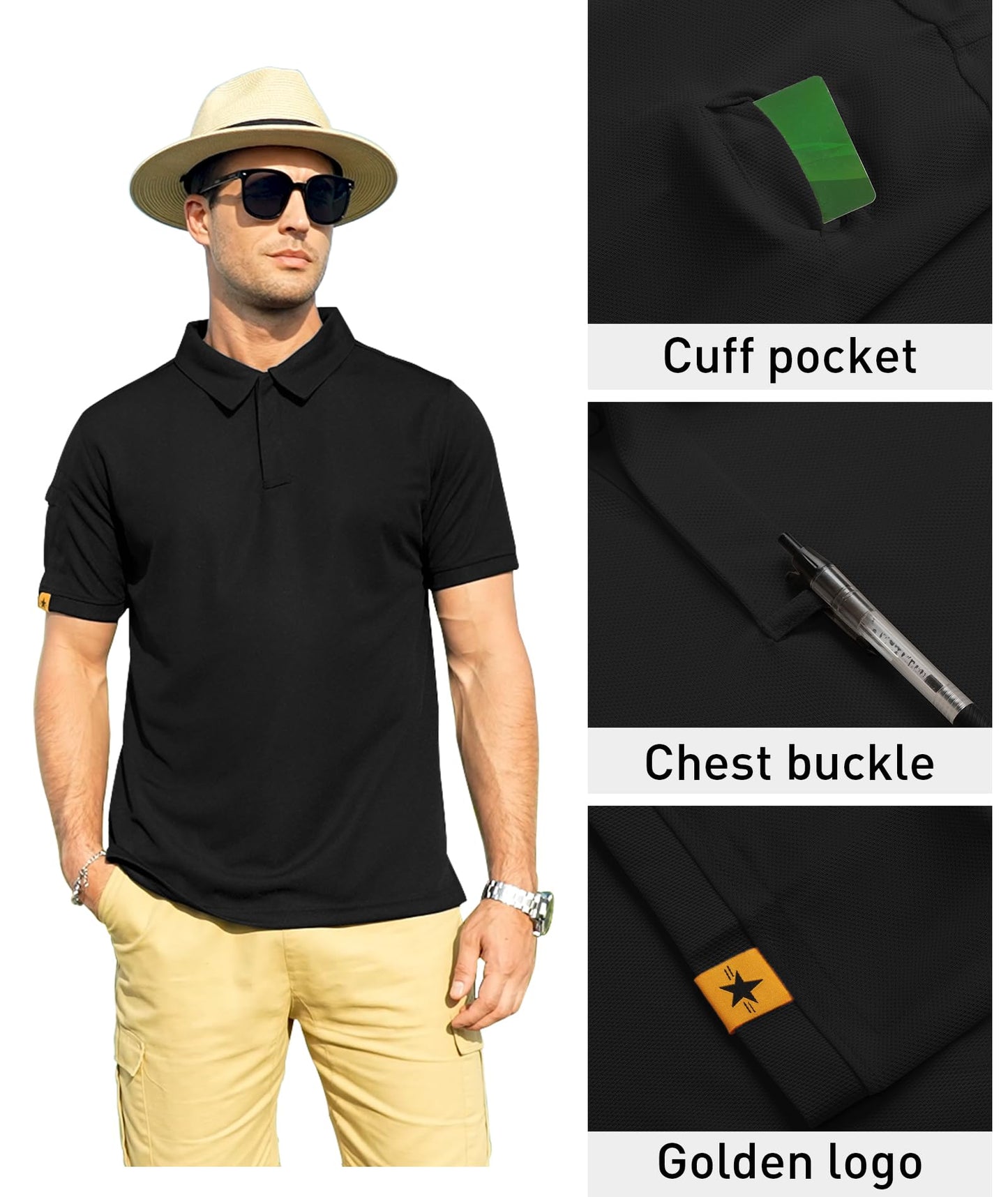 ZITY Mens Polo Shirt Short Sleeve Sports Tactical T-Shirt Athletic Golf Polos Daily Casual Stylish Collared Shirts for Men Black XX-Large