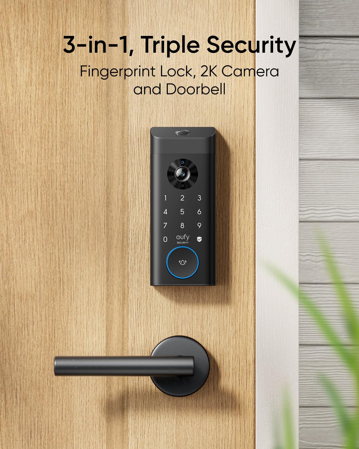 eufy Video Smart Lock E330, 3-in-1 Camera+Doorbell+Fingerprint Keyless Entry Door Lock, Smart Built-in Wi-Fi Deadbolt for Front Door, Auto Lock, App Remote Control, Easy Installation, No Monthly Fee