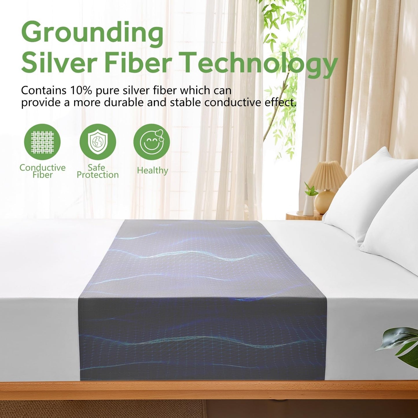 Grounding Sheets for All Mattress Sizes, BOVEREY Grounding Mat for Bed 10% Silver Fiber+90% Organic Cotton Grounding Sheets Sleeping Earth Grounded Mat, with Cord & Tester 104.3"x23.6" (Mistry Grey)