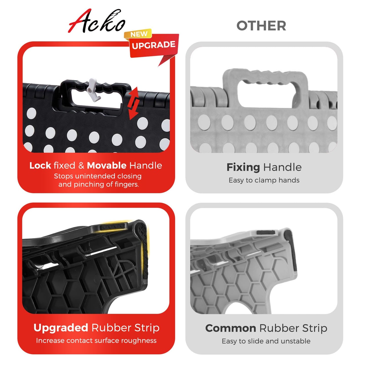 ACKO Folding Step Stool Foldable 16 Inch 400 lbs Capacity, Plastic Stools for Adults and Kids, Collapsible Stools for Kitchen, Stepping Stool with Handle, Black, 1 PC