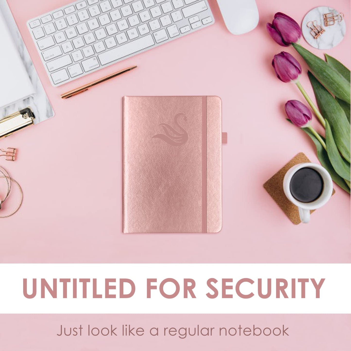 Elegant Password Book with Alphabetical Tabs - Hardcover Password Book for Internet Website Address Login - 5.2" x 7.6" Password Keeper and Organizer w/Notes Section & Back Pocket (Rose Gold)