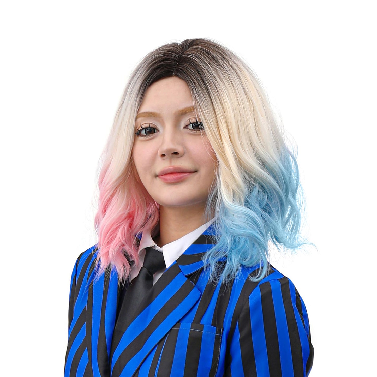 MUPUL Pink And Blue Wig Short Wavy Wig Halloween Costume Wigs For Women