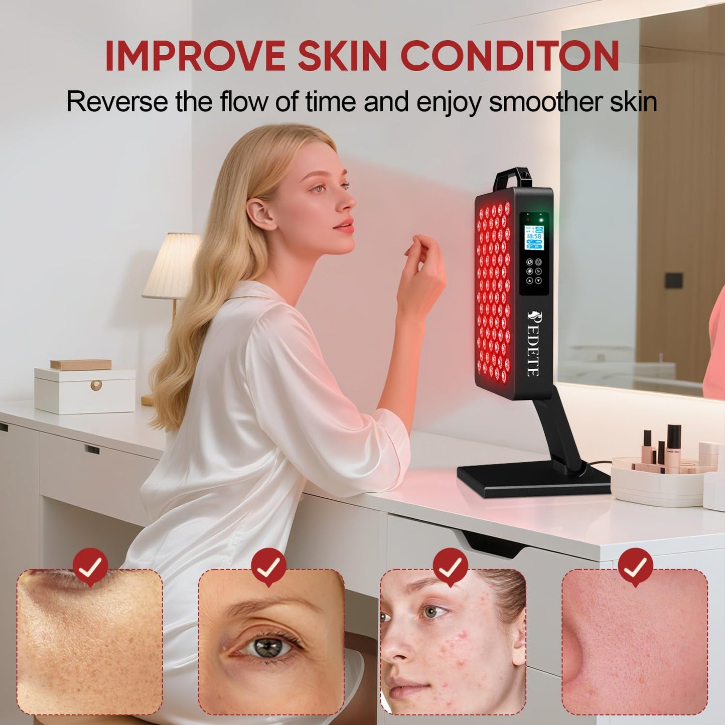 Pedete Red Light Therapy for Face and Body, 630nm 660nm 810nm and 850nm Near Infrared Light Therapy Panel, 70 Dual Chip LEDs, High Power LED Light Therapy Device for Skin Care, Sleep, Pain Relief. M70