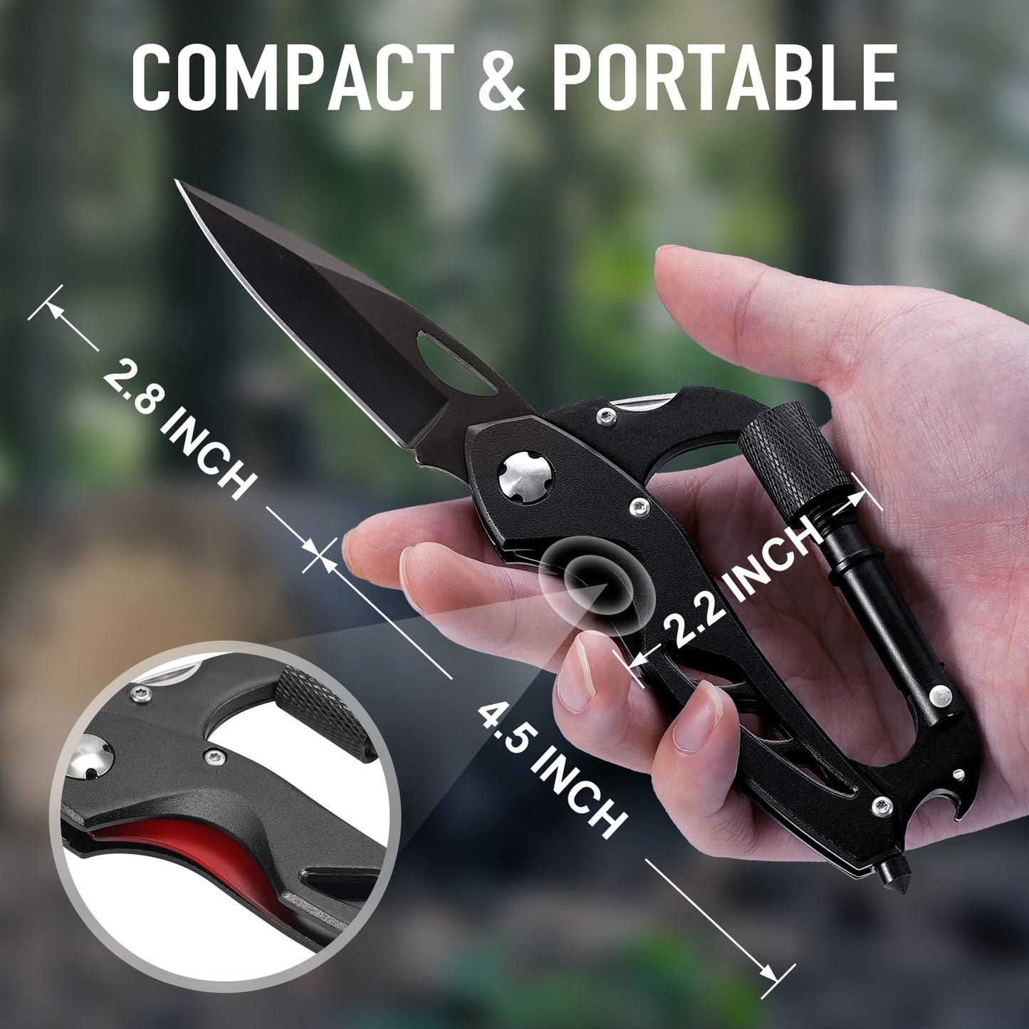 Stocking Stuffers for Men Adults, 6 in 1 Multitool Carabiner with Pocket Knife, Christmas Gifts for Mens Him, Cool Gadgets for Men, Folding Knives, Bottle Opener, Window Breaker And Screwdriver
