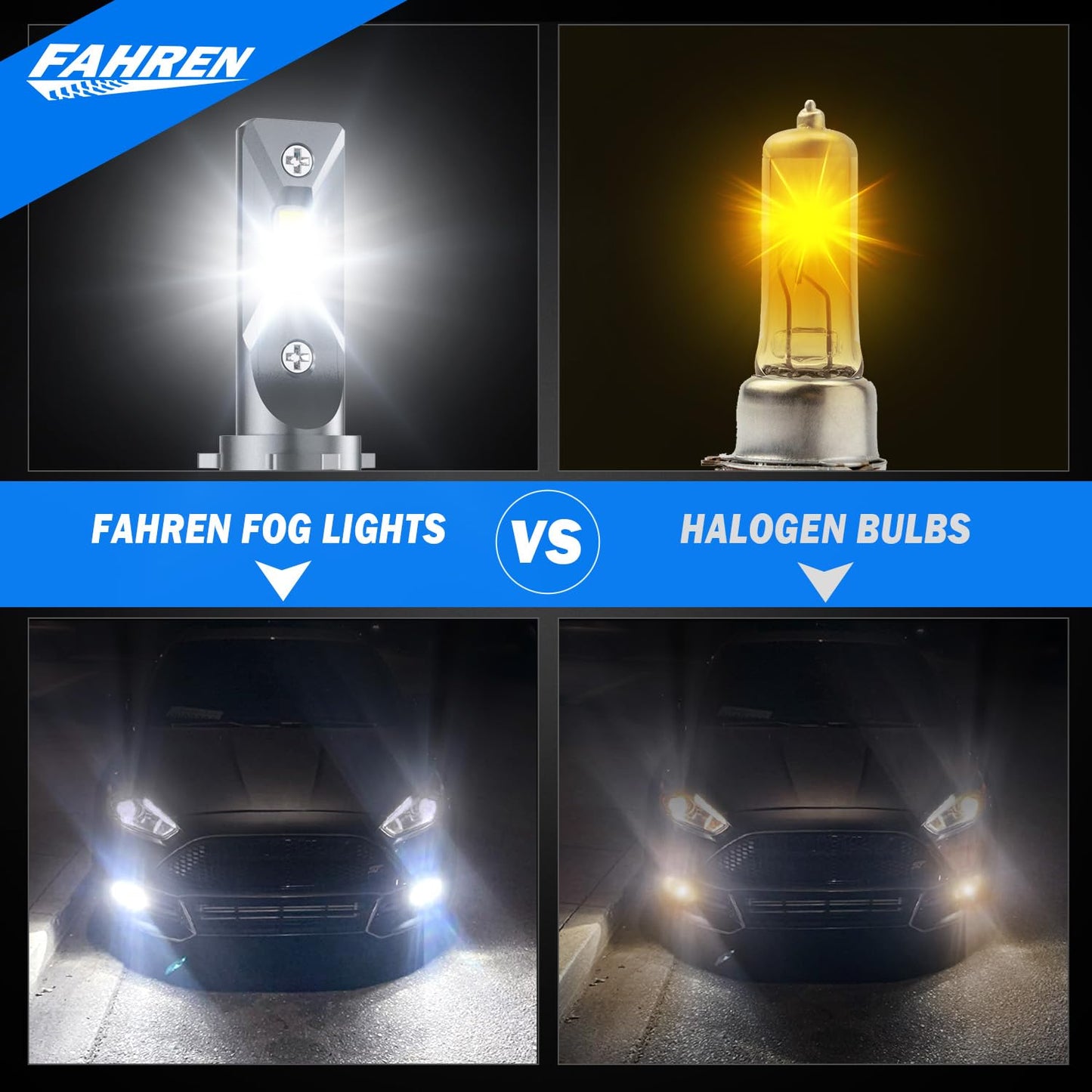 FAHREN 9007 Light Bulbs, 6500K White Upgraded Brightness HB5 Fog Lights with Cooling Fan, 98% Compatible with External Driver, IP68 Waterproof Pack of 2