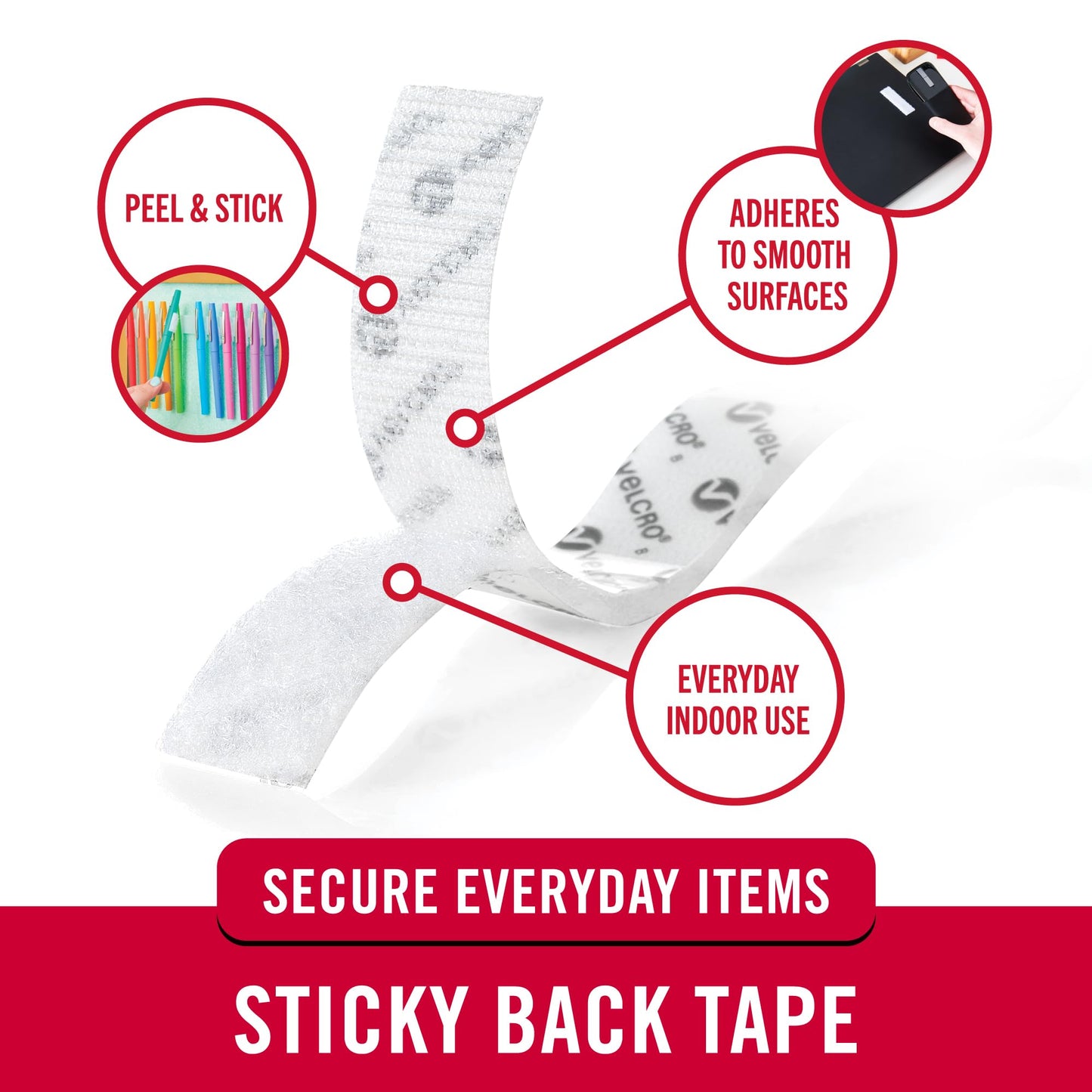 VELCRO Brand 5 Ft x 3/4 In | White Tape Roll with Adhesive | Cut Strips to Length | Sticky Back Hook and Loop Fasteners | Perfect for Home, Office or Classroom