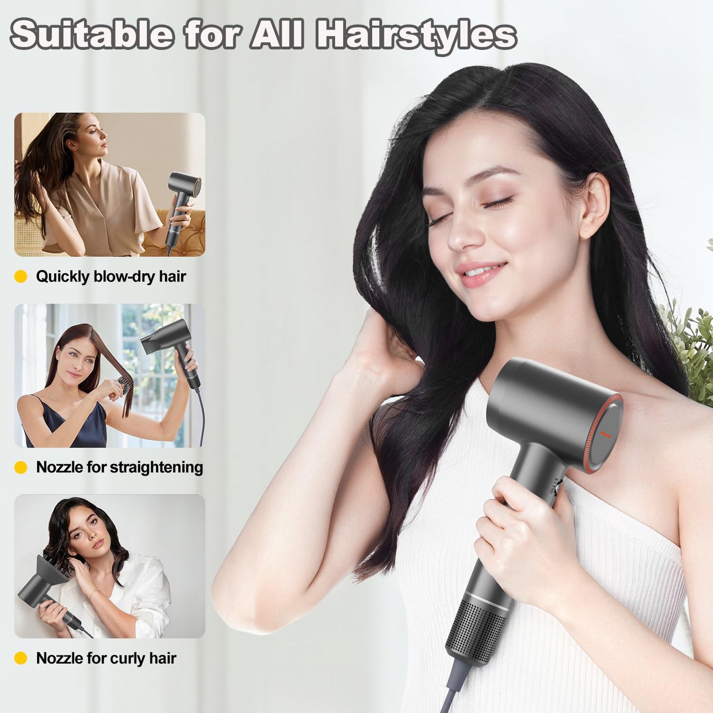 Hair Dryer, High Speed Powerful Negative Ionic Blow Dryer with 160000 RPM Brushless Motor for Fast Drying, Professional Low Noise Hairdryer with Diffuser and Nozzle, 4 Temps & 2 Speeds (Premium Gray)