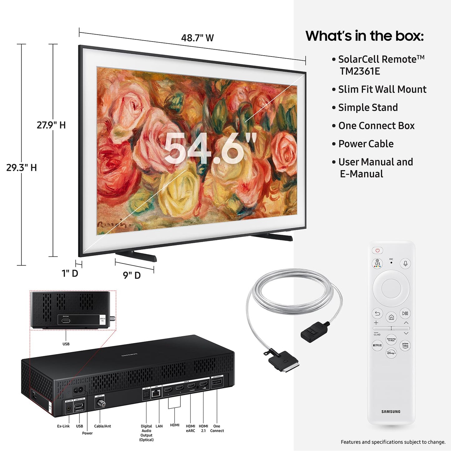 SAMSUNG 55-Inch Class QLED 4K LS03D The Frame Series Quantum HDR Smart TV w/Dolby Atmos, Art Mode, Anti-Reflection, Customizable Frame, Slim Fit Wall Mount with Alexa Built-in (QN55LS03D, 2024 Model)