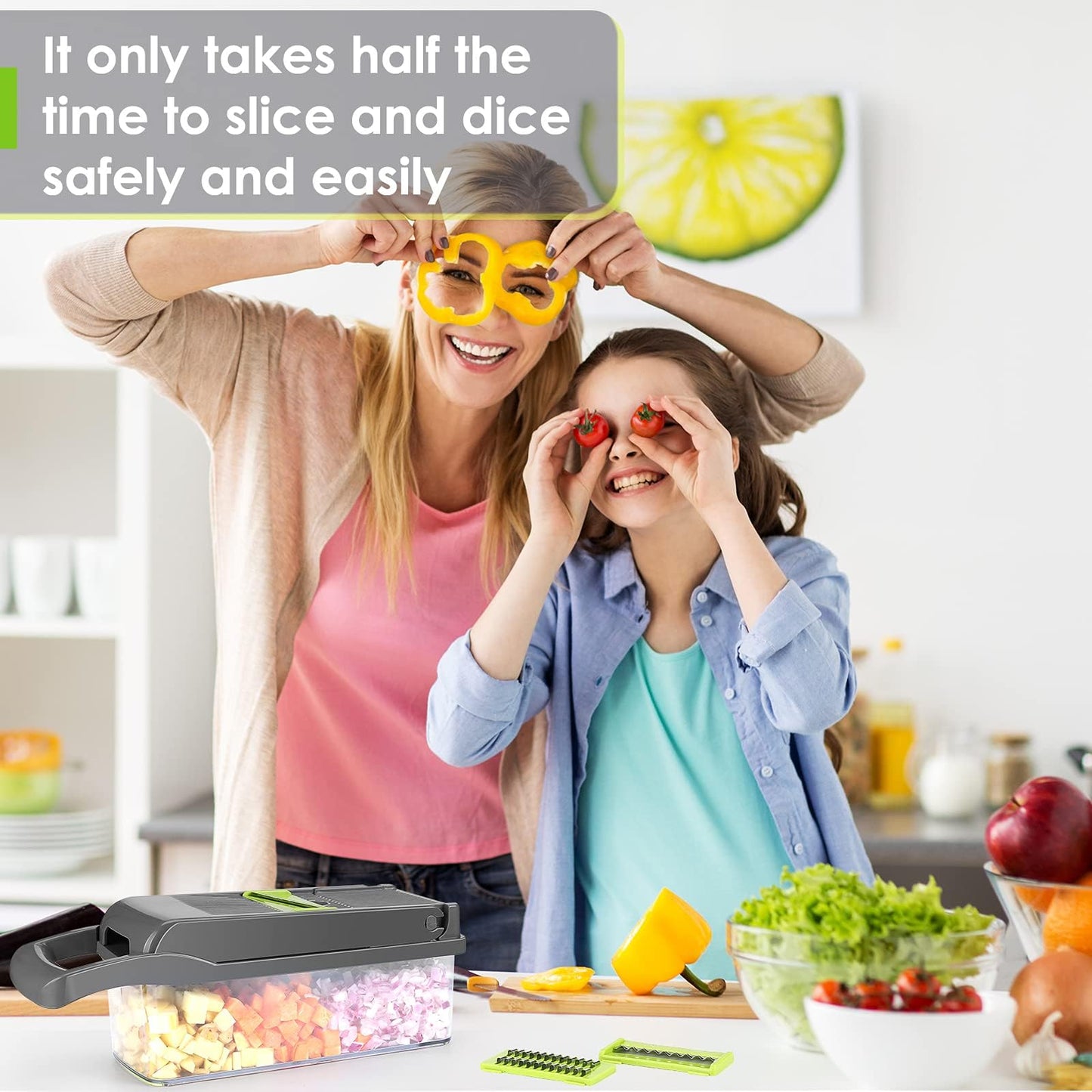 Multifunctional Vegetable Chopper Pro – Putsea 7 Stainless Steel Blades for Onion, Garlic, Fruits – Ergonomic Kitchen Gadget with Container, Easy Clean, Time Saving Food Chopper Cutter and Dicers