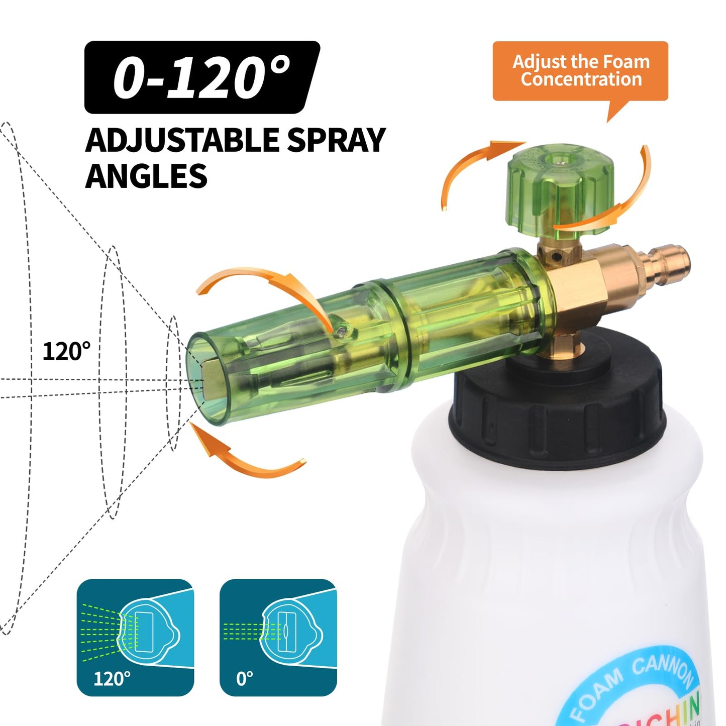 DUSICHIN Foam Cannon for Pressure Washer Wide Neck Car Wash Snow Soap Dispenser for Car Washing with 1/4 Inch Quick Connector, Additional 1.04 mm Orifice Nozzle DUS2601