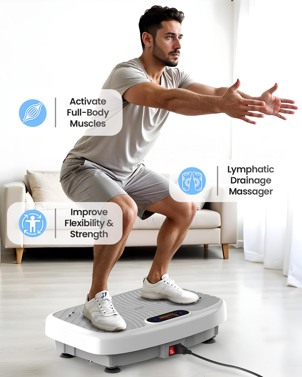 Vibration Plate Exercise Machine, 200 Adjustable Speed Levels, 450 Lbs Capacity, Ideal for Vibration Plate for Lymphatic Drainage, Weight Loss & Whole - Body Workout(White)