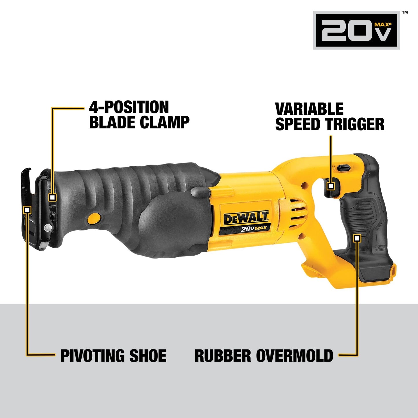 DEWALT 20V MAX Reciprocating Saw, 3,000 Strokes Per Minute, Variable Speed Trigger Cordless Saw, Tool Only (DCS380B)