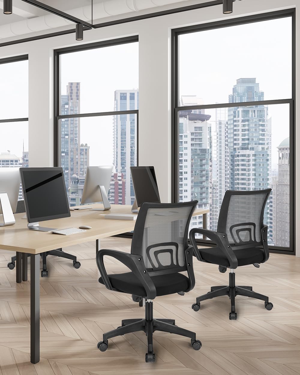 NEO CHAIR Office Desk Computer Chair Ergonomic Mesh Gaming Mid Back Seat with Comfy Lumbar Support Adjustable Height Swivel for Home Task (Black)