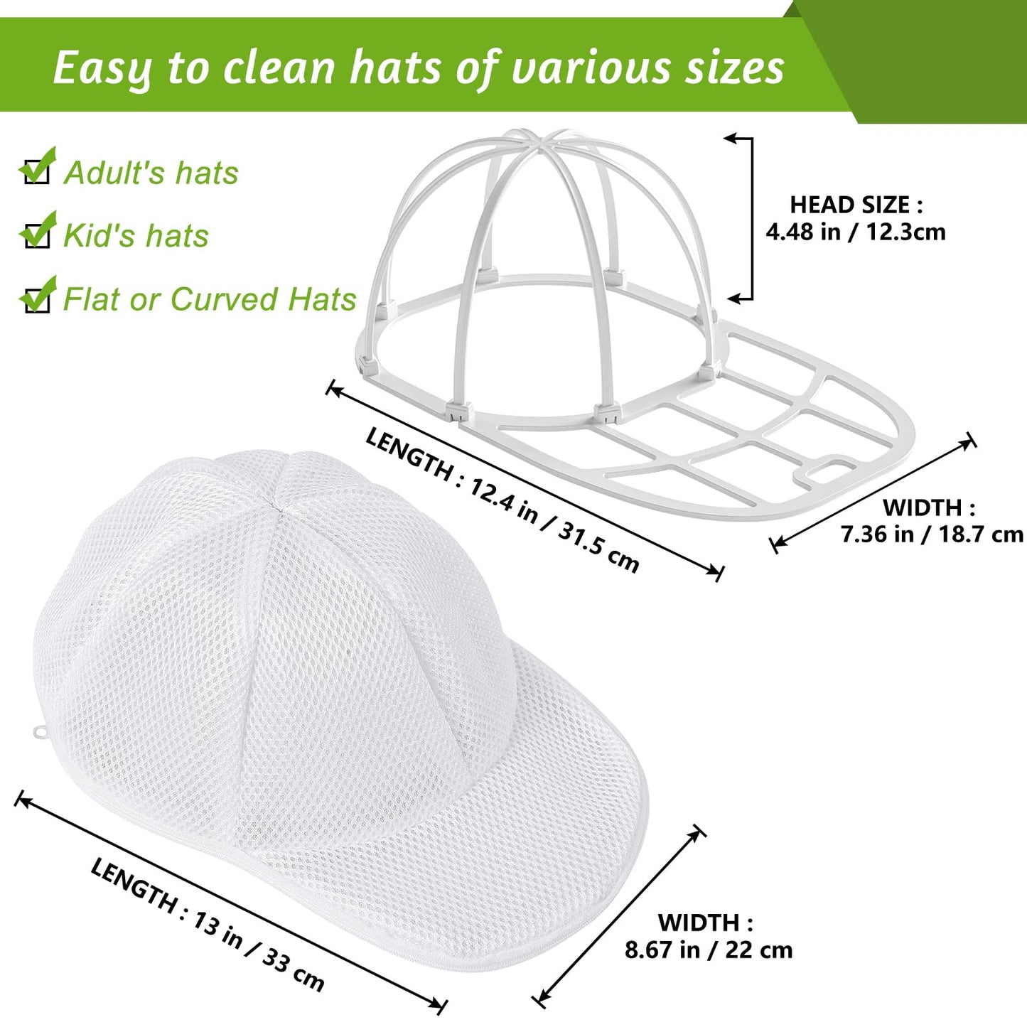 Eiito Hat Washer Cage Hats Cleaner, Hat Washer for baseball caps for Washing Machine or Dishwasher, Ball Cap Washer Frame for Flat & Curved Hats.2-Pack White
