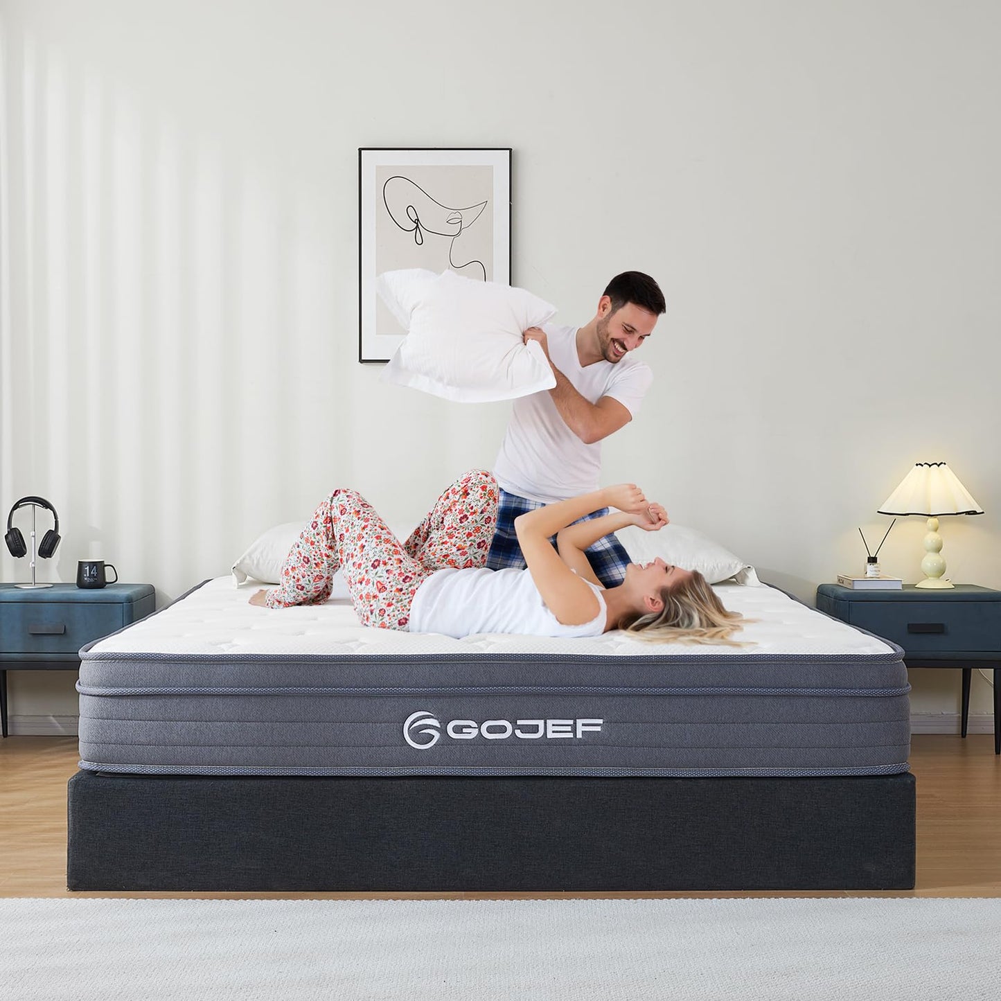 Gojef Full Size Mattress, 12 Inch Hybrid Memory Foam Mattress in a Box with Independent Spring, Soft and Pressure Relief, CertiPUR-US Certified