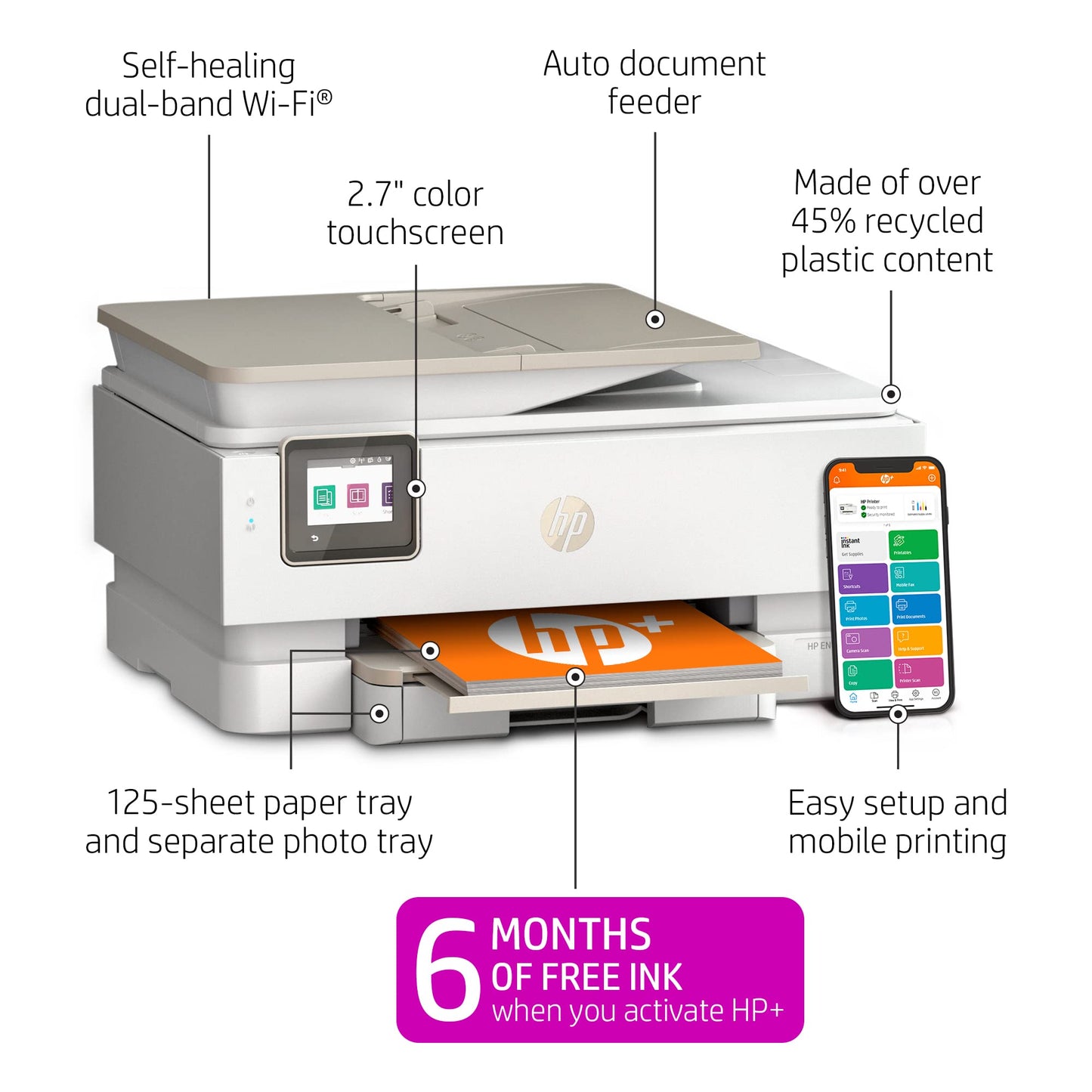 HP ENVY Inspire 7955e Wireless Color Inkjet Printer, Print, scan, copy, Easy setup, Mobile printing, Best-for home, 3 months of Instant Ink included, White