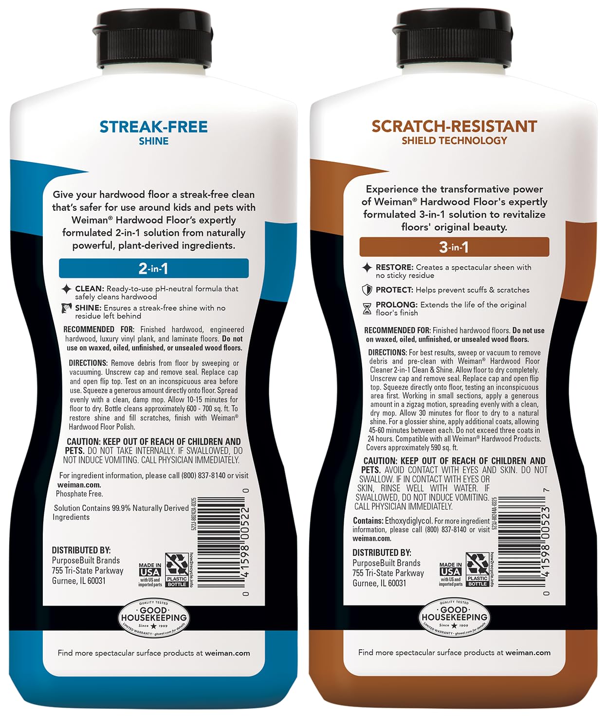 Weiman Hardwood Floor Cleaner and Polish Restorer Combo - 2 Pack - High-Traffic Hardwood Floor, Natural Shine, Removes Scratches, Leaves Protective Layer