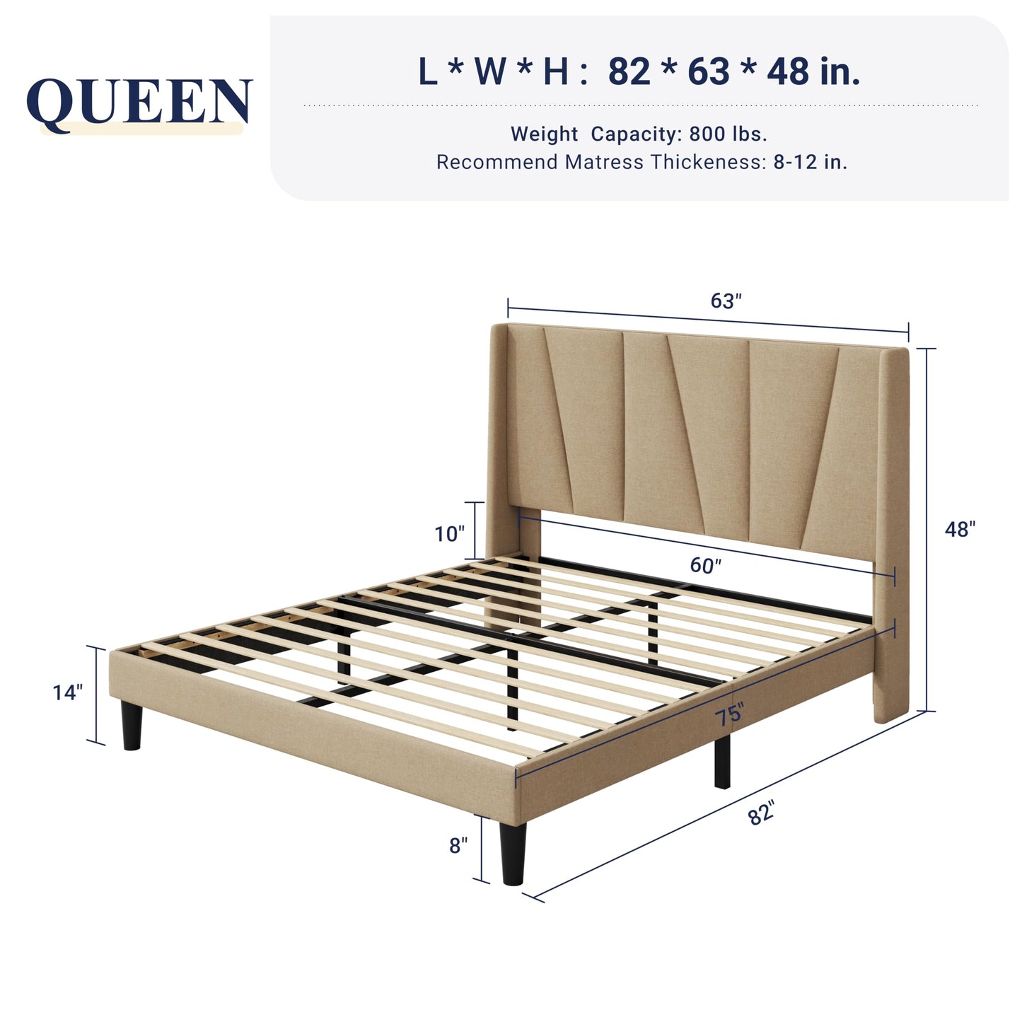 Allewie Queen Size Platform Bed Frame with Geometric Wingback Headboard, Modern Upholstered Bed with Wooden Slats Support, No Box Spring Needed, Easy Assembly, Beige