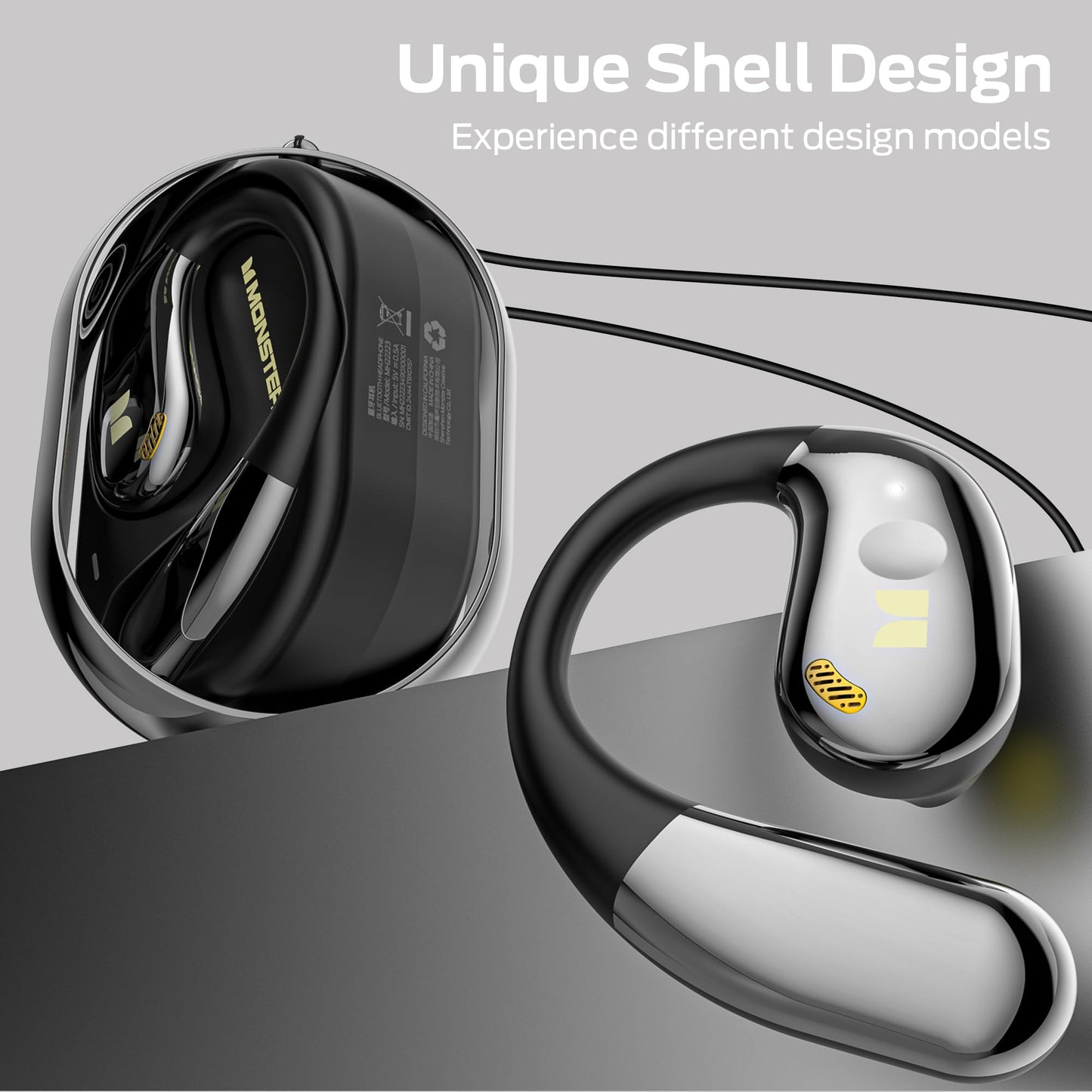 Monster Open Ear AC360, Wireless Bluetooth Rotary Earphone, with Lanyard, Upgraded Bluetooth 6.0, Touch Control, 24h Long Battery Life, IPX5 Waterproof,Long-Lasting Wear Without Fatigue