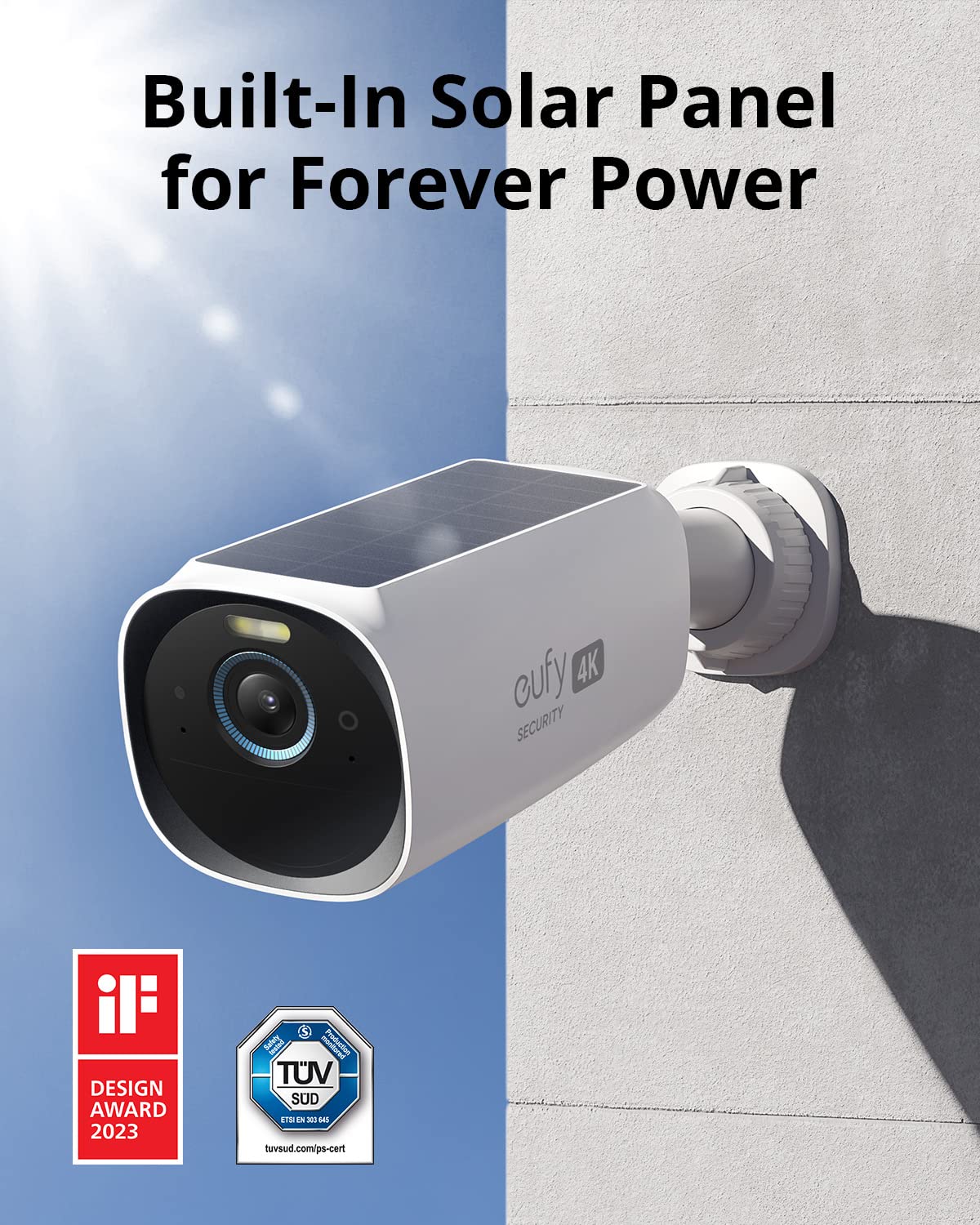eufy Security eufyCam S330 (eufyCam 3) Add-on Camera, Security Camera Outdoor Wireless, 4K with Integrated Solar Panel, Face Recognition AI, Expandable Local Storage, Spotlight, No Monthly Fee