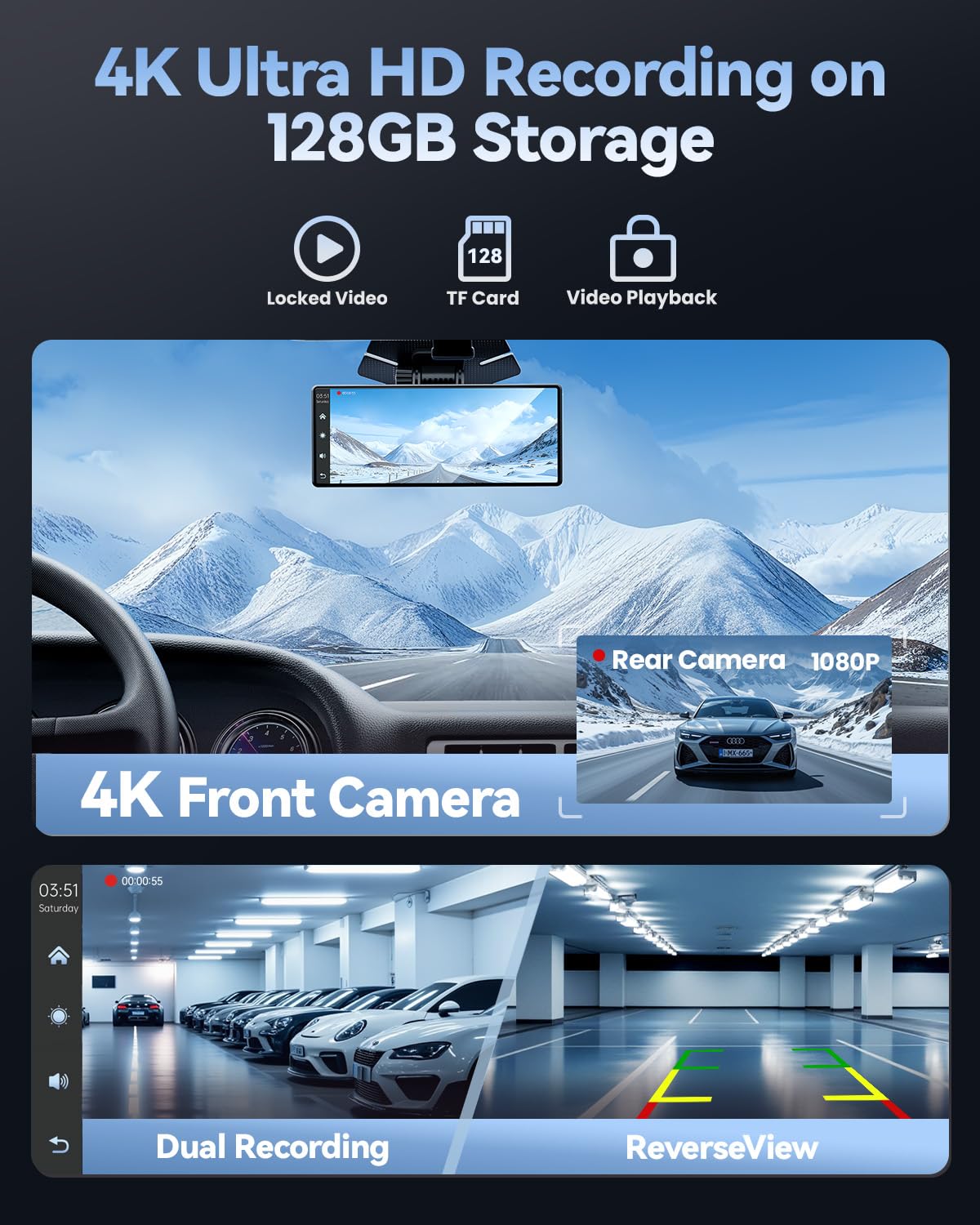 TERUNSOUl Carplay Screen for Car, 8.1" HD Portable Touch Screen Car Stereo with Android Auto, 4K Dash Cam, 1080P Backup Camera, GPS Navigation, Mirror Link, Bluetooth, AUX, FM Transmitter