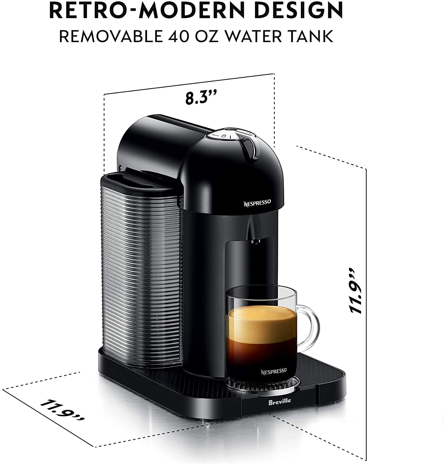 Nespresso Vertuo Coffee and Espresso Maker by Breville, Matte Black with Aeroccino Milk Frother