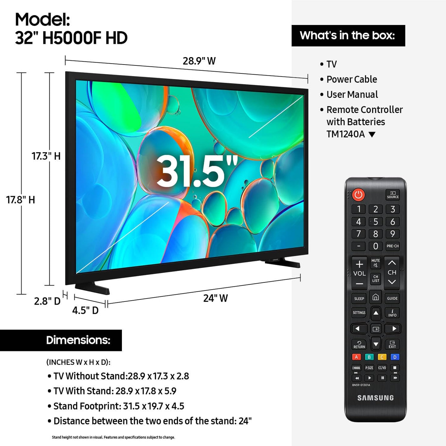 Samsung 32-Inch Class HD H5000F Smart TV (2025 Model) HDR, Object Tracking Sound Lite, Knox Security, One UI Tizen