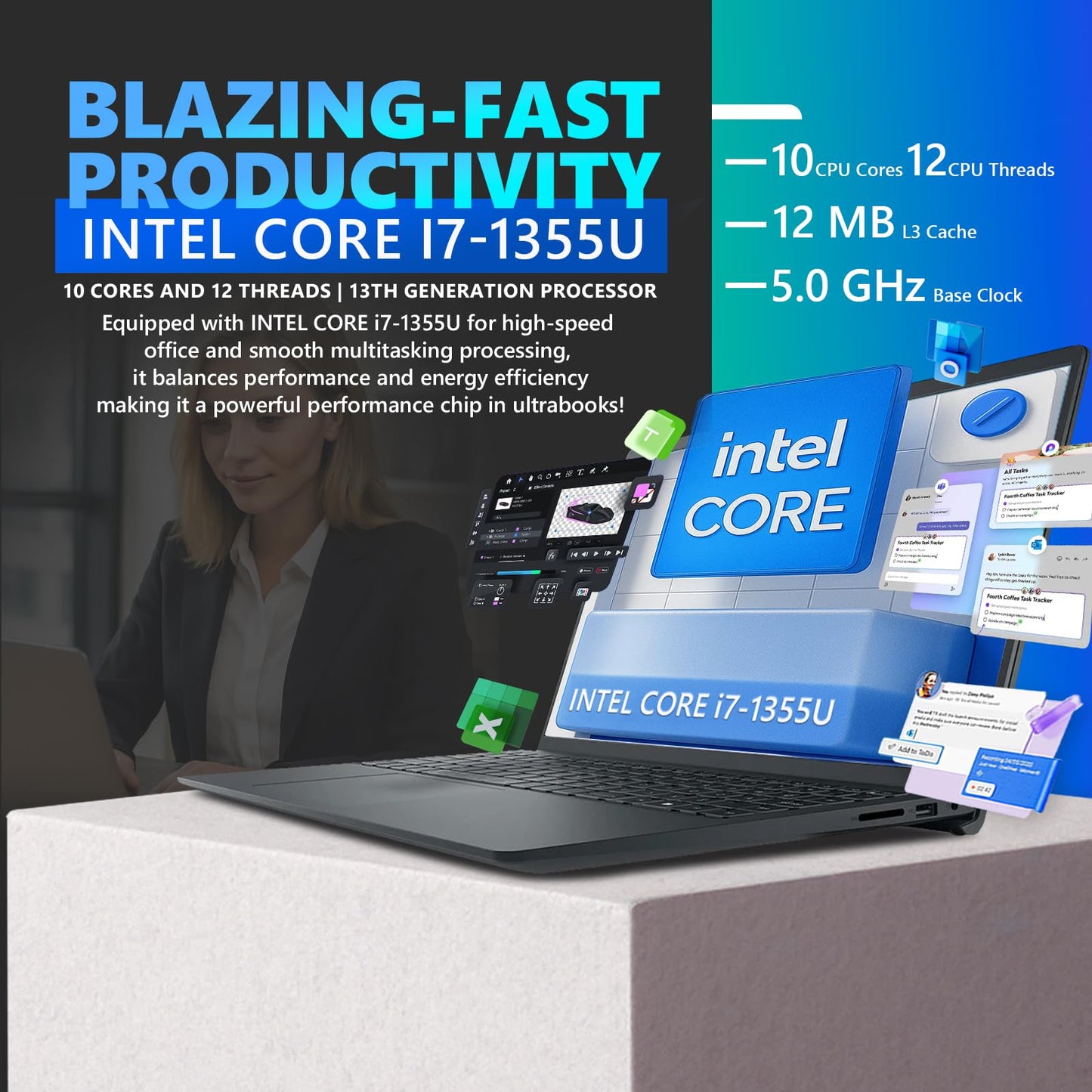 Dell Inspiron 15 3530 Touchscreen Laptop for Business, 15.6" FHD Touch Display, w/Office Lifetime License, 13th Gen Intel i7-1355U, 64GB RAM, 2TB SSD, Windows 11 Pro, External CD/DVD Drive, Wi-Fi 6