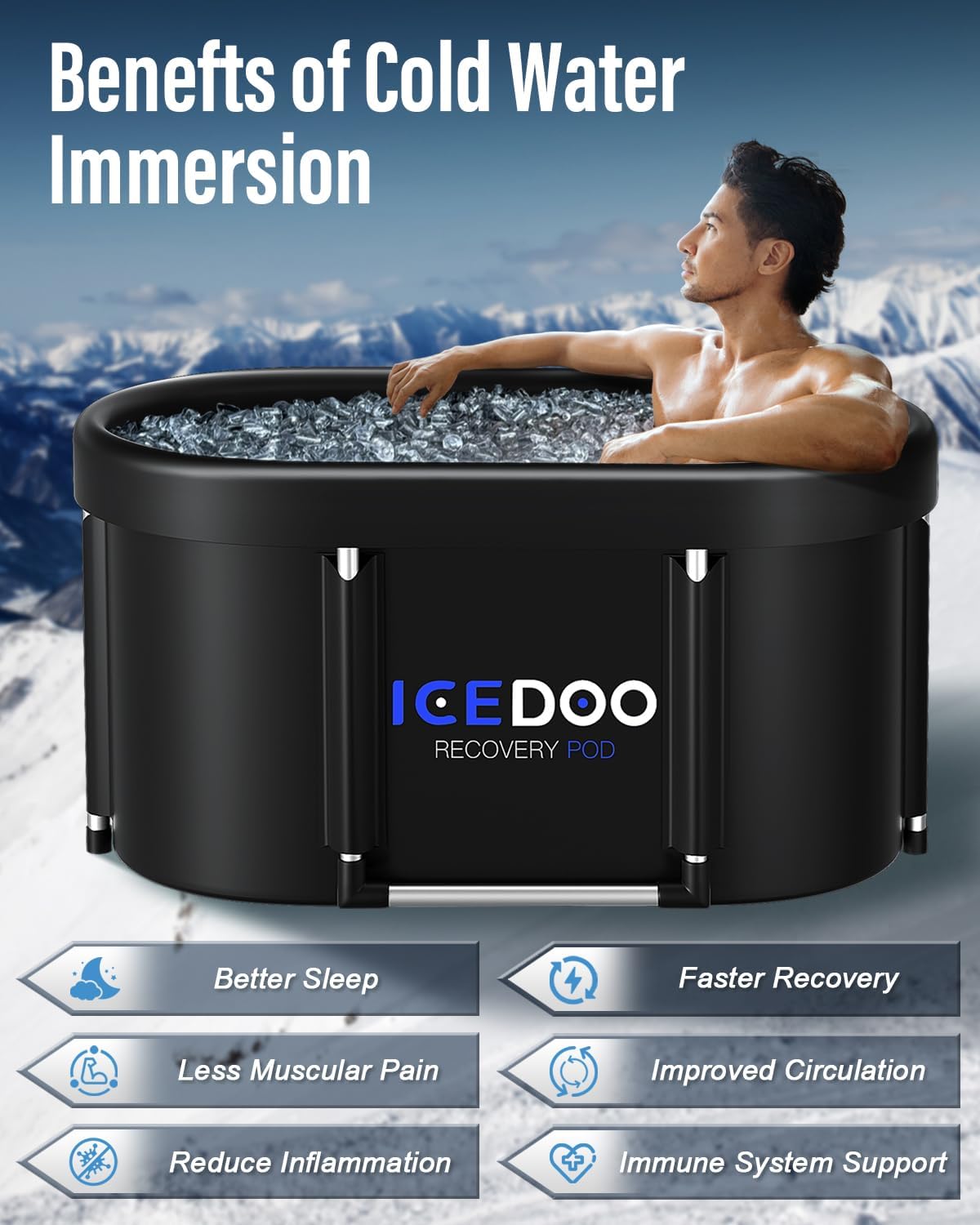 Wxtkkom New Upgrade XL 139-Gallon Oval Ice Bath Tub - 6 Layered Portable Bathtub, Foldable with Cover Cold Plunge Tub for Athletes, Home Gym, Outdoor Recovery Use.