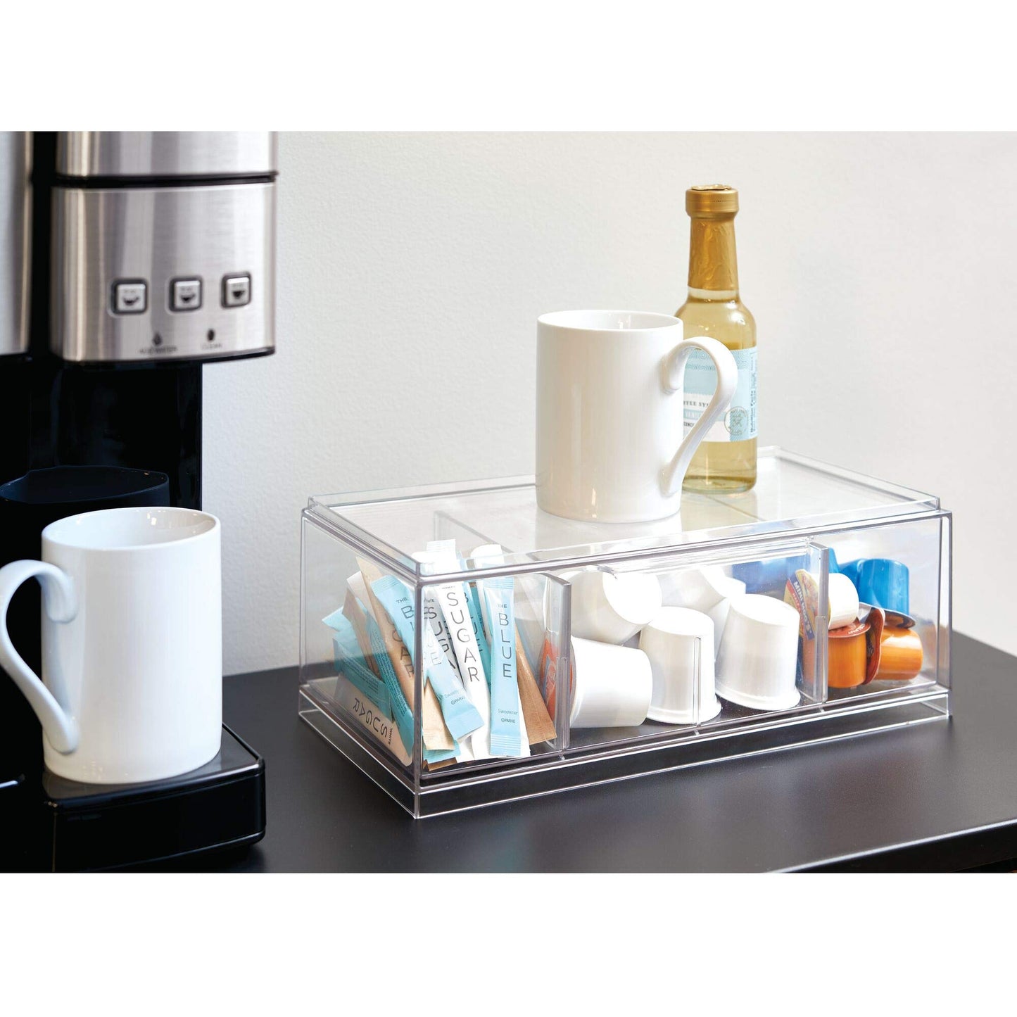 iDesign Crisp BPA-Free Plastic Stackable Tea Bag Organizer for Kitchen Cabinets and Countertops - 12.59" x 6.23" x 4.57", Clear with Gray Dividers