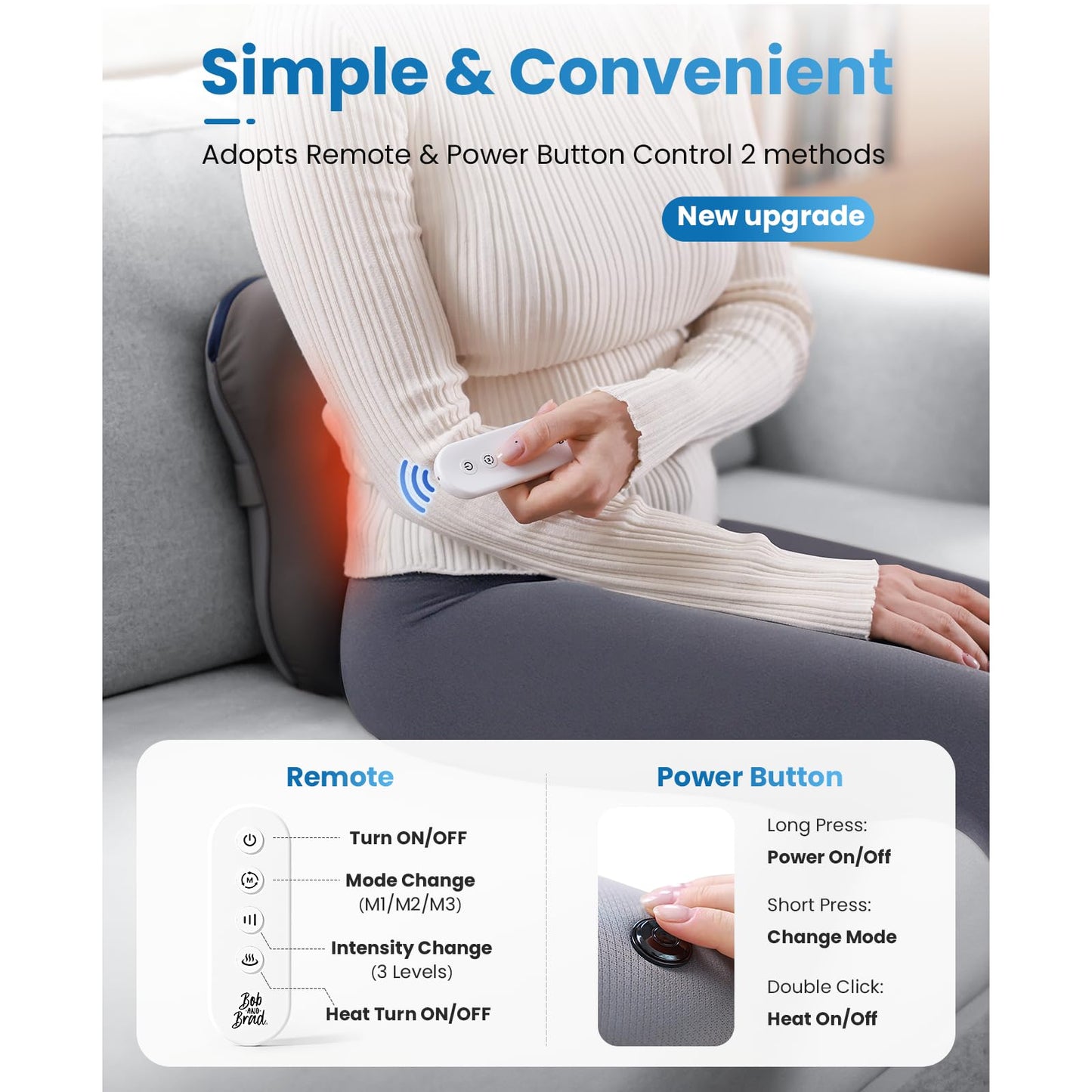 BOB AND BRAD Back Massager with Heat and Remote, EZBack Plus Corded Neck Massager for Pain Relief Deep Tissue, Shiatsu Massage Pillow with 3 Level for Full Body, FSA Eligible Ideal Gifts for Women