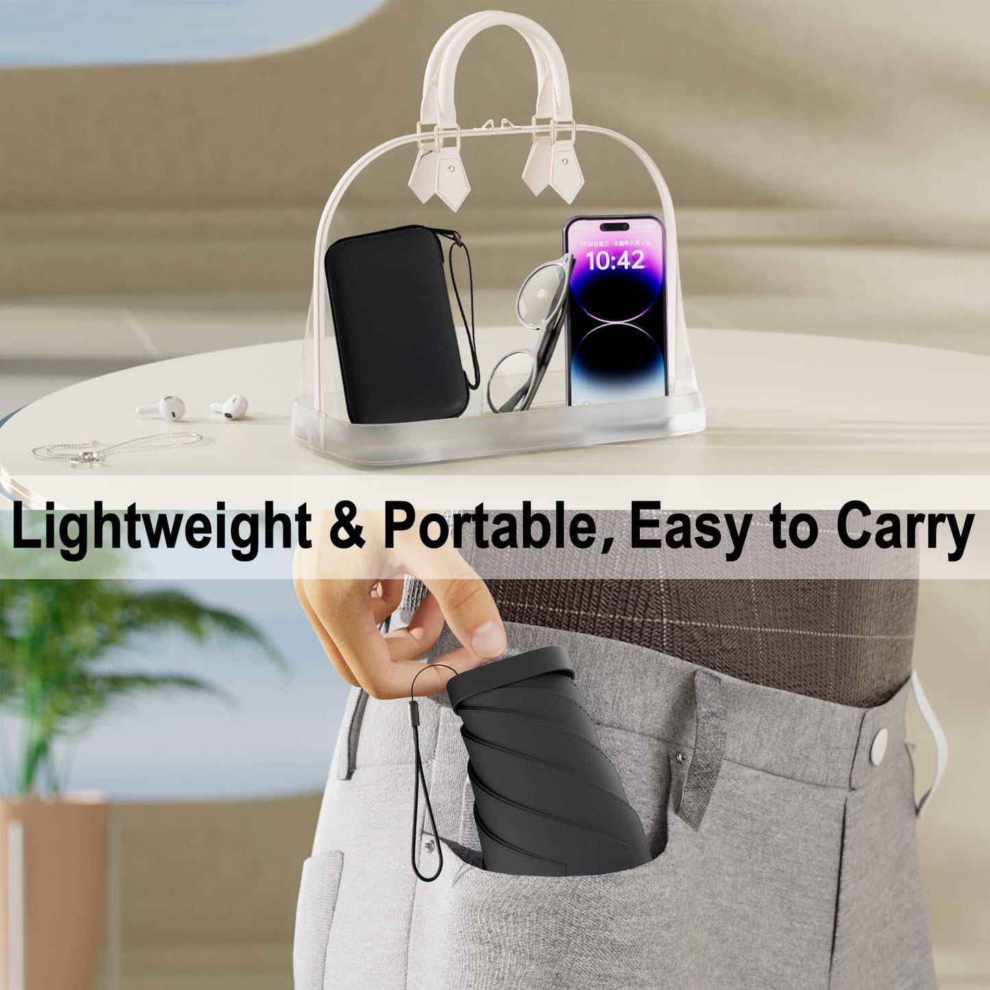 Windproof Mini Travel Folding Umbrella - UPF 50+ Sun & Rain Protection, Small Compact Lightweight Design Fits in Pocket or Bag, Eco-Friendly Fabric Wallet Umbrella for Commuter, Men Women Boys Girls