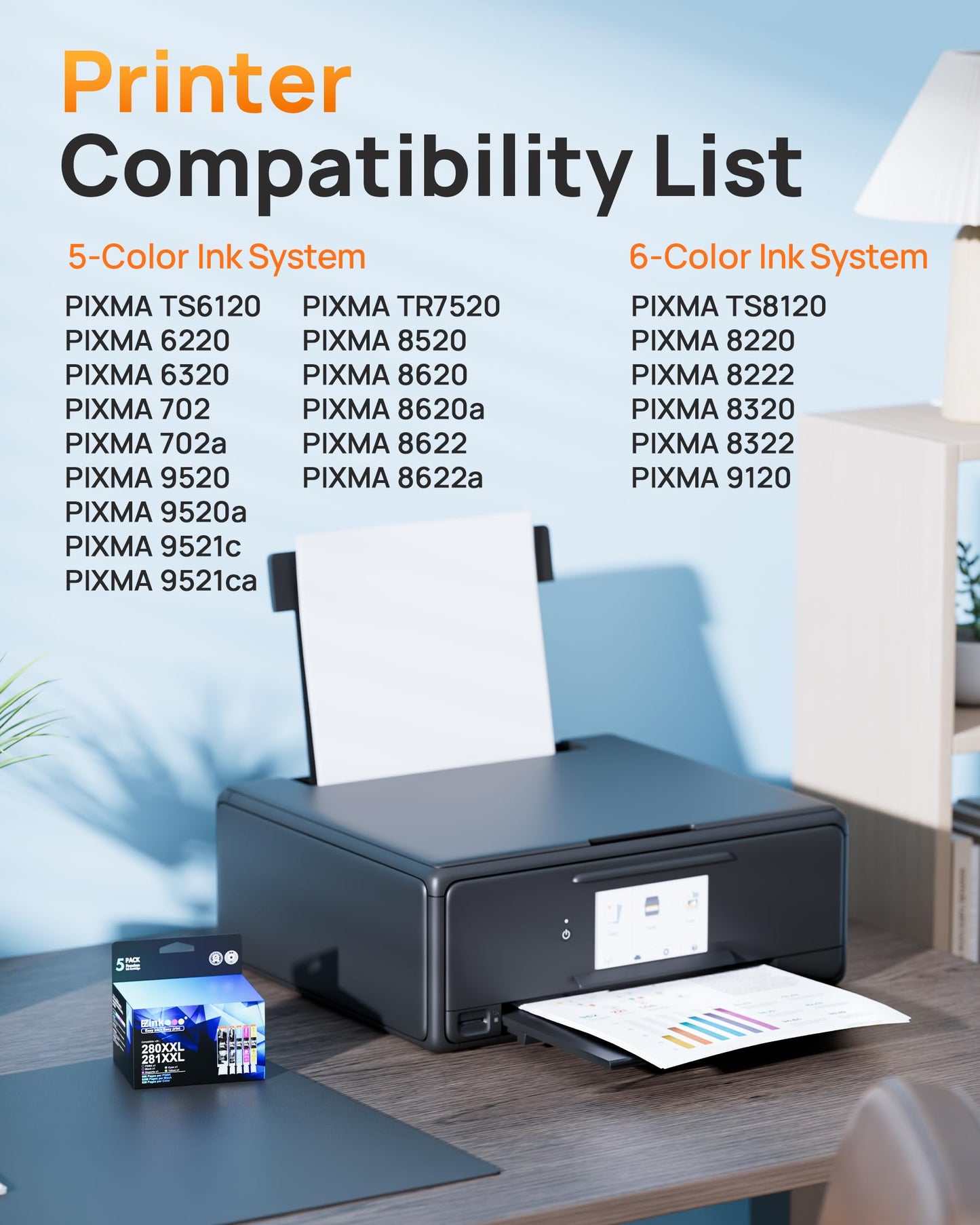 E-Z Ink Compatible Tr8620a Ink Cartridge Replacement for Canon PGI-280XXL CLI-281XXL 280 XXL 281 XXL Compatible with TR8520 TR8620a TR8620 TS702a TS9520 TS9521C TR8520 TS6220 TS6320 TS8220 (5 Pack)